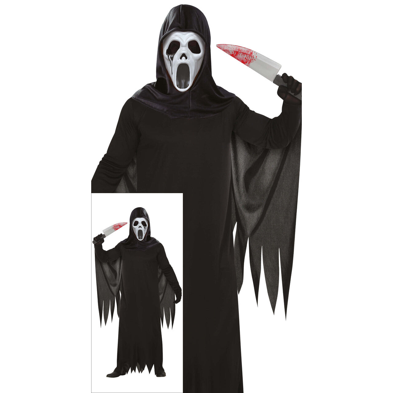 Op deze afbeelding zie je een Kostuums, van het merk Guirca. Run Or Scream Ghostface Man Kostuum