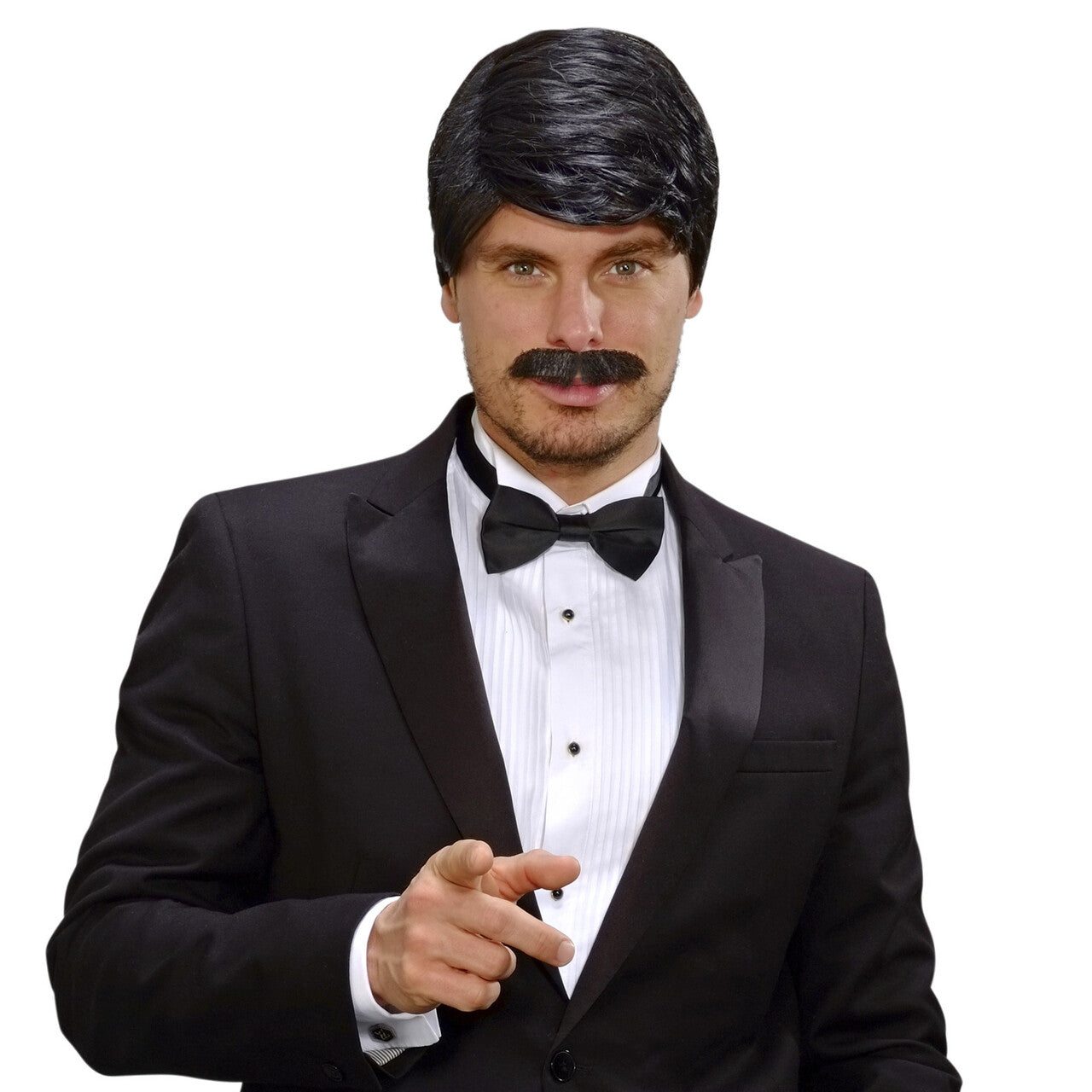 Op deze afbeelding zie je een Accessoires, van het merk Widmann. Pruik Playboy Met Snor Zwart
