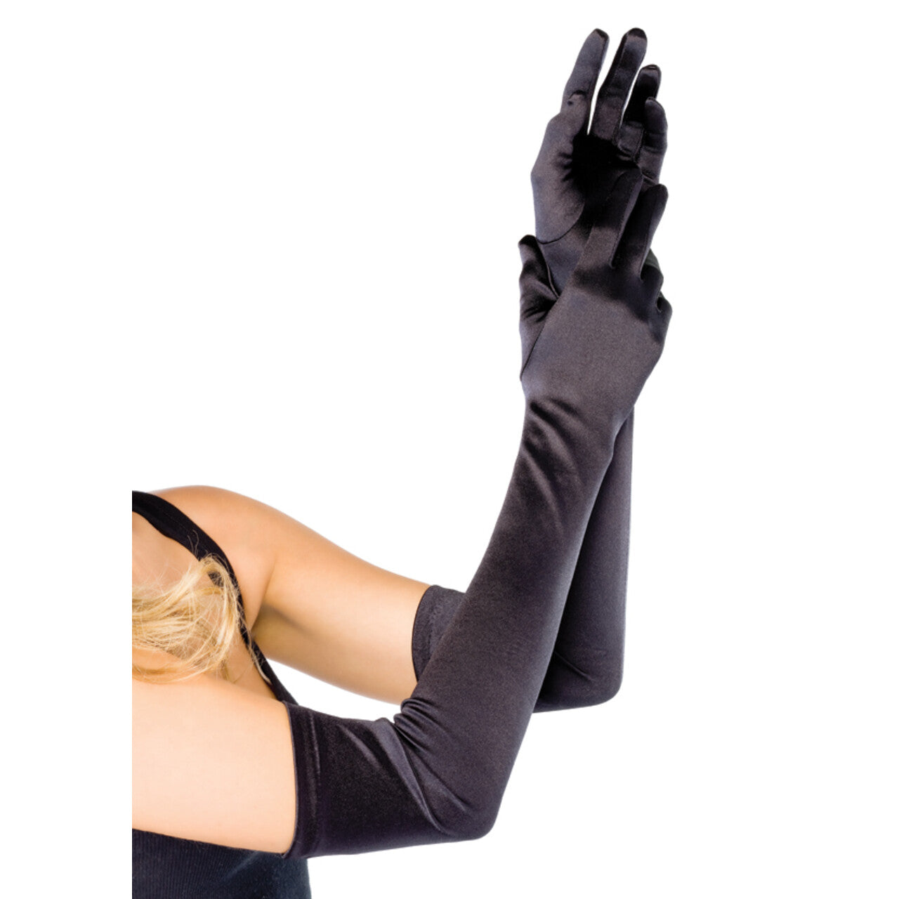 Op deze afbeelding zie je een Accessoires, van het merk Leg Avenue. Satijnen Handschoenen Extra Lang Zwart