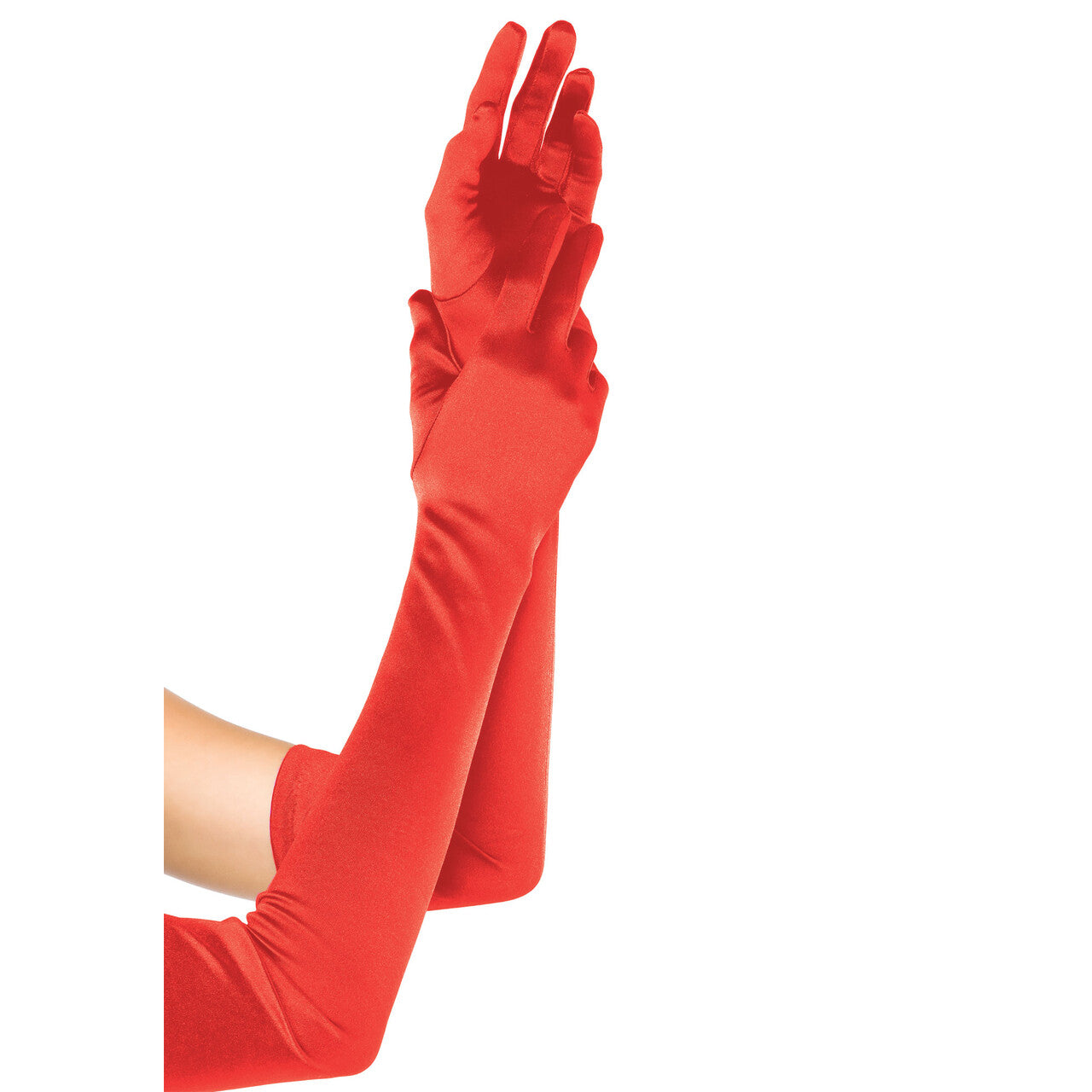 Op deze afbeelding zie je een Accessoires, van het merk Leg Avenue. Extra Lange Satijnen Handschoenen Rood