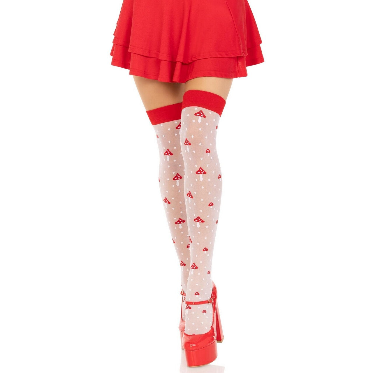 Op deze afbeelding zie je een Accessoires, van het merk Leg Avenue. Paddenstoelen Stay Ups Sokken Roodkapje