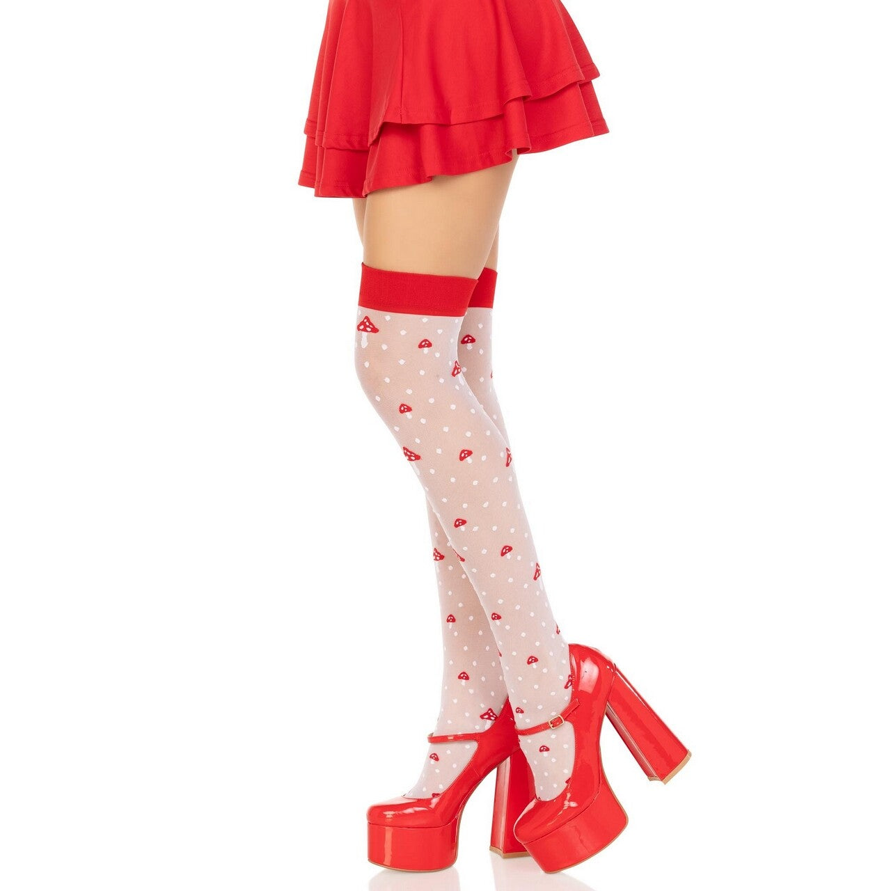 Op deze afbeelding zie je een Accessoires, van het merk Leg Avenue. Paddenstoelen Stay Ups Sokken Roodkapje