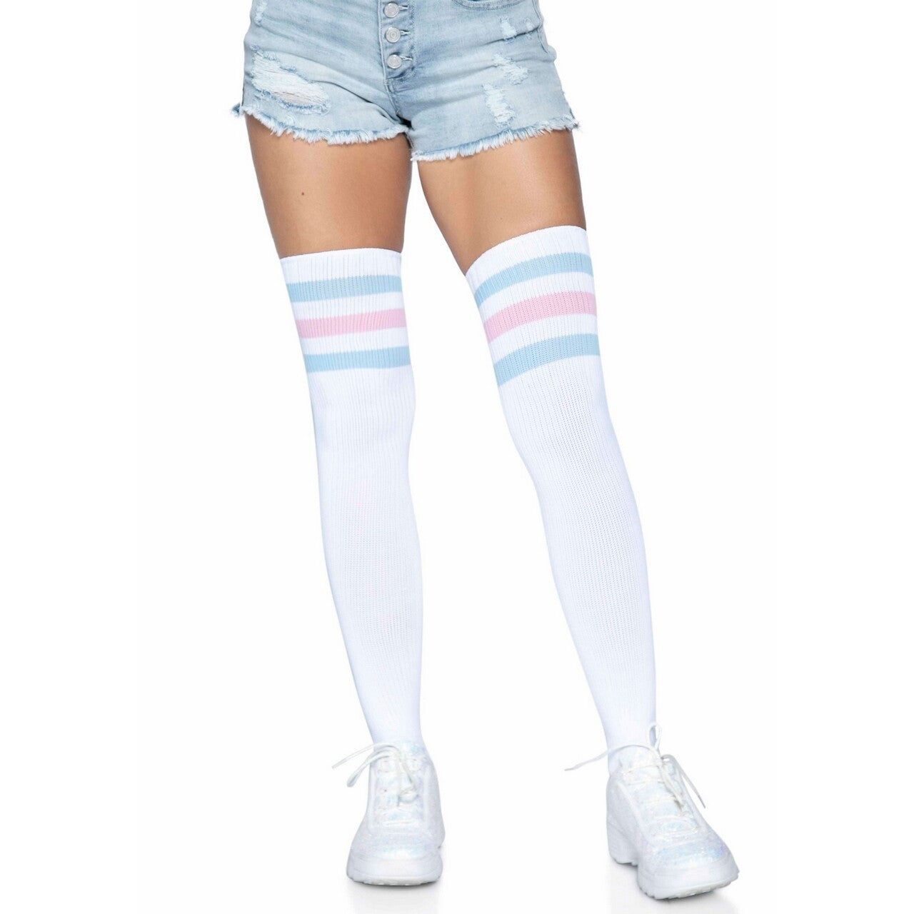 Op deze afbeelding zie je een Accessoires, van het merk Leg Avenue. Enorm Lange Over De Knie Portsokken Roze Blauw