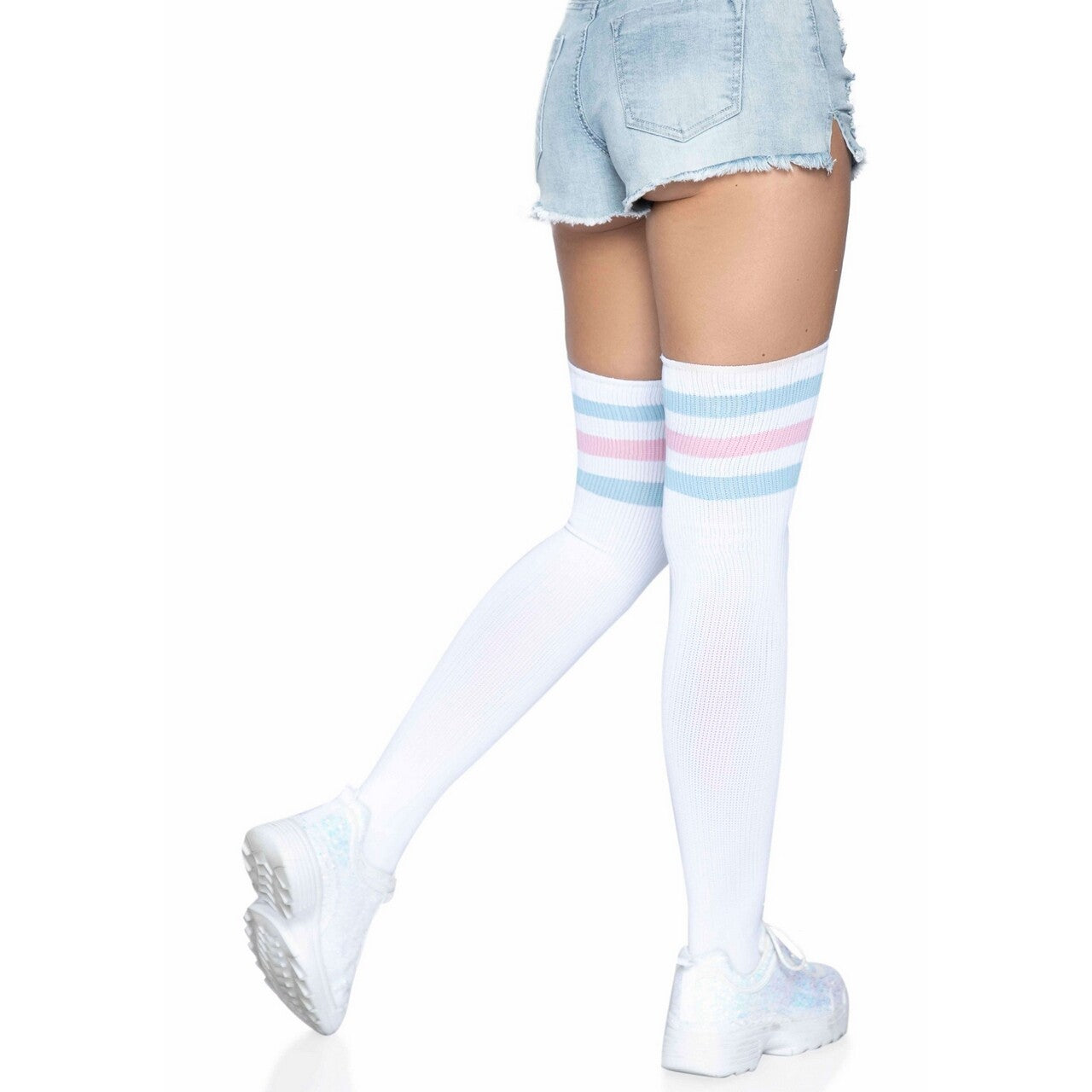 Op deze afbeelding zie je een Accessoires, van het merk Leg Avenue. Enorm Lange Over De Knie Portsokken Roze Blauw