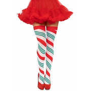 Op deze afbeelding zie je een Accessoires, van het merk Leg Avenue. Kerst Snoepstok Stay Ups Kousen Rood Groen