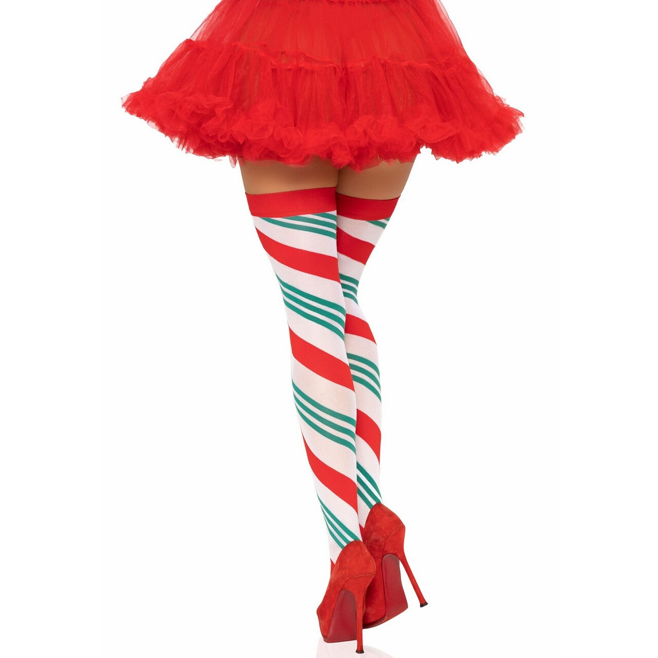 Op deze afbeelding zie je een Accessoires, van het merk Leg Avenue. Kerst Snoepstok Stay Ups Kousen Rood Groen