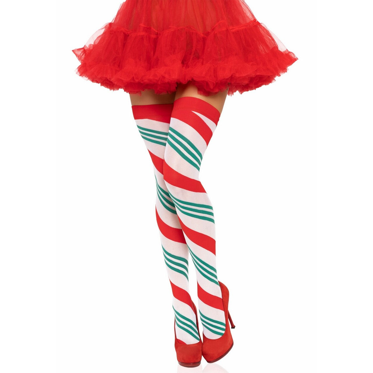 Op deze afbeelding zie je een Accessoires, van het merk Leg Avenue. Kerst Snoepstok Stay Ups Kousen Rood Groen