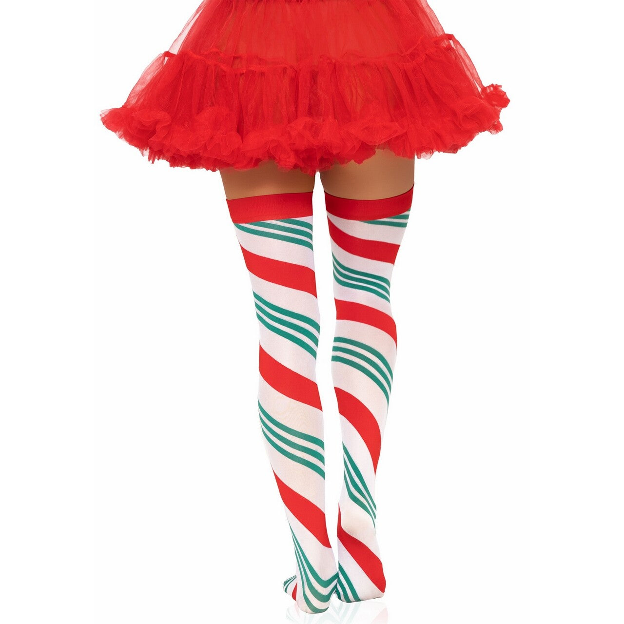 Op deze afbeelding zie je een Accessoires, van het merk Leg Avenue. Kerst Snoepstok Stay Ups Kousen Rood Groen