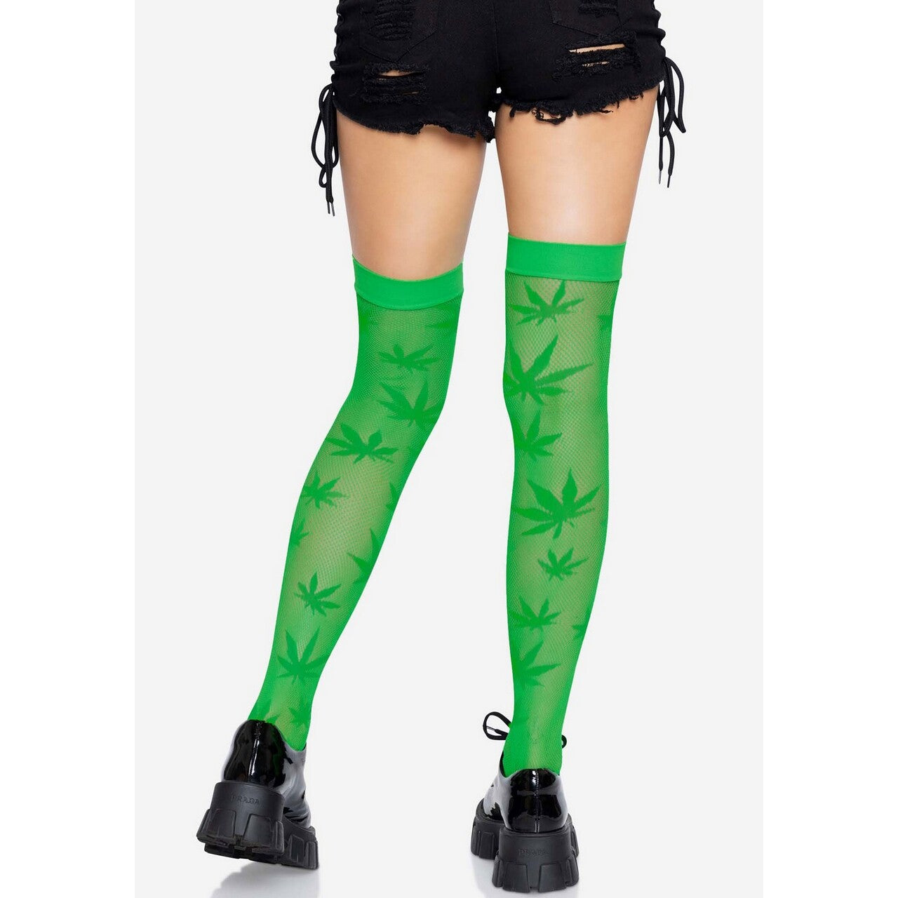 Op deze afbeelding zie je een Accessoires, van het merk Leg Avenue. Weed Leaves Stay Ups Kousen Groen