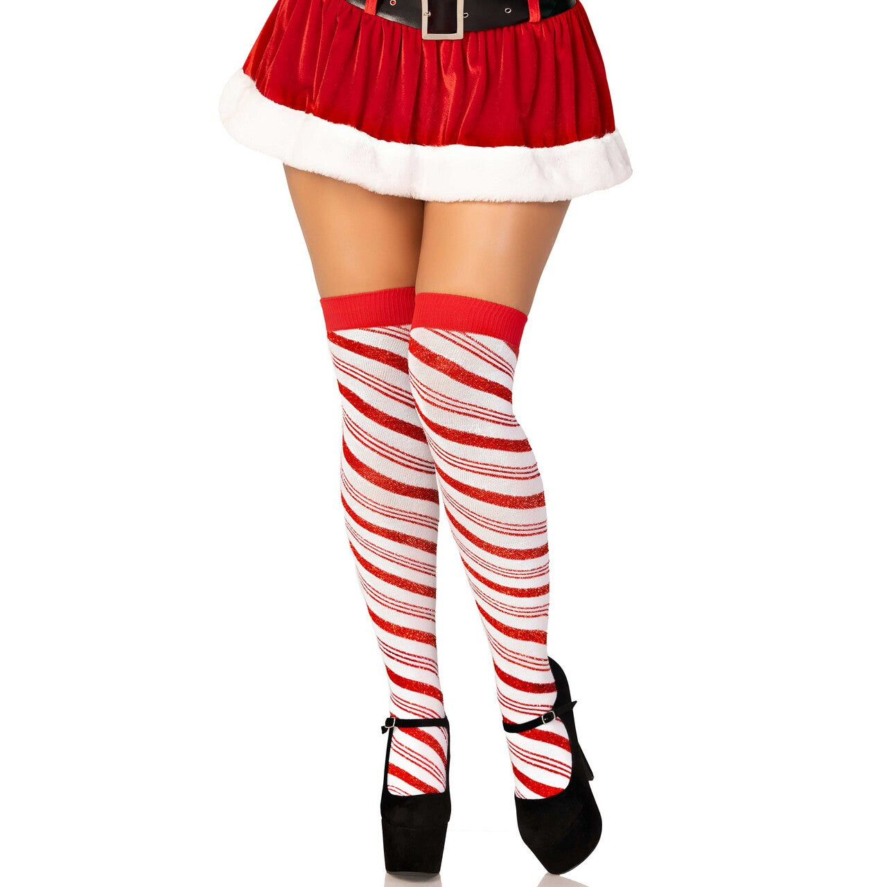 Op deze afbeelding zie je een Accessoires, van het merk Leg Avenue. Candy Cane Lurex Over The Knee Socks