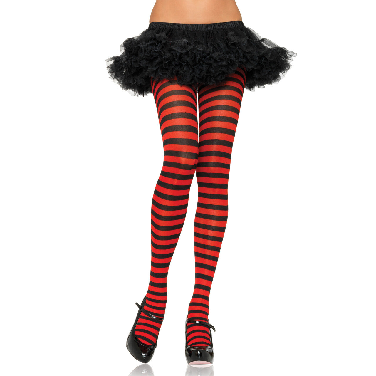 Op deze afbeelding zie je een Accessoires, van het merk Leg Avenue. Nylon Gestreepte Panty Rood-Zwart