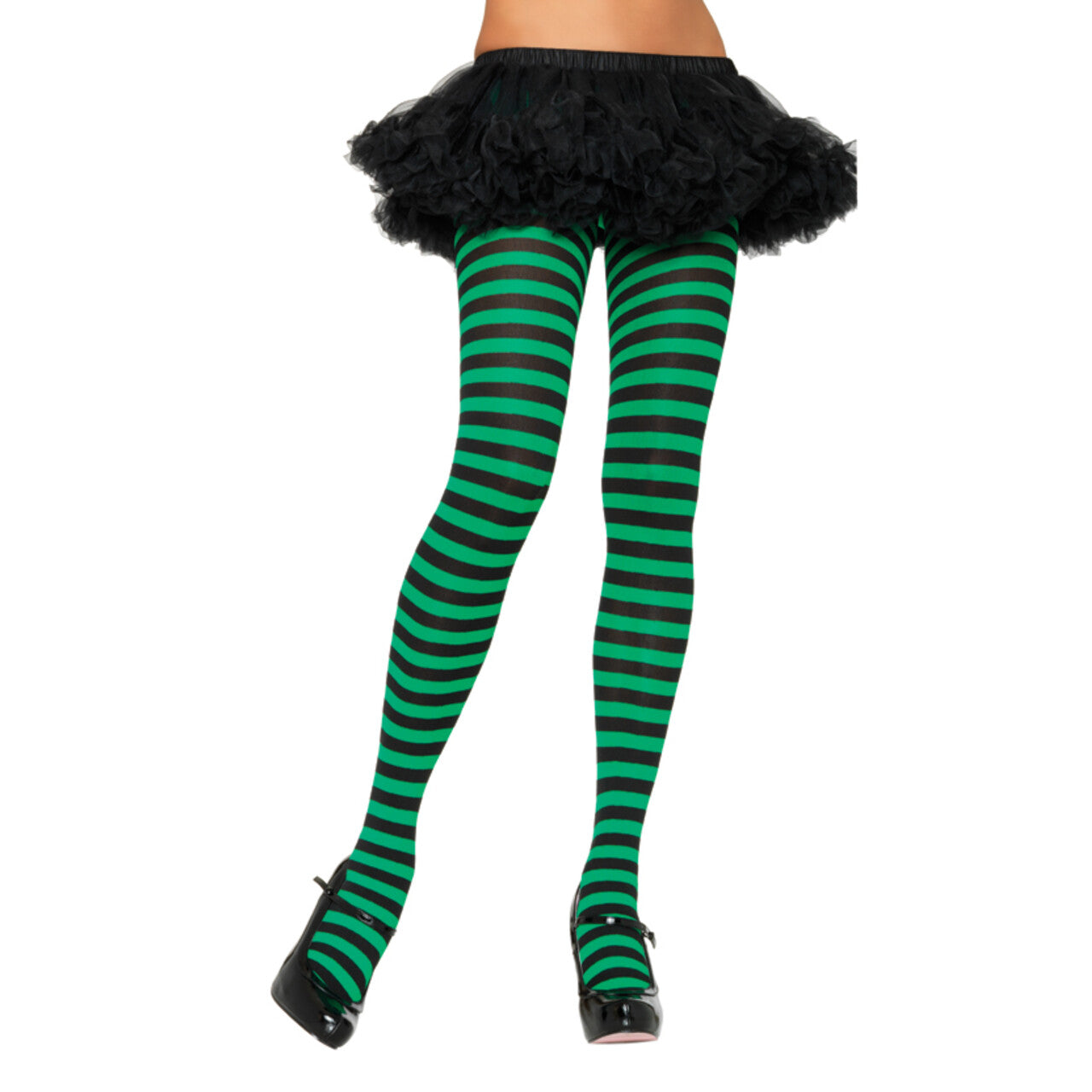 Op deze afbeelding zie je een Accessoires, van het merk Leg Avenue. Nylon Gestreepte Panty Groen-Zwart