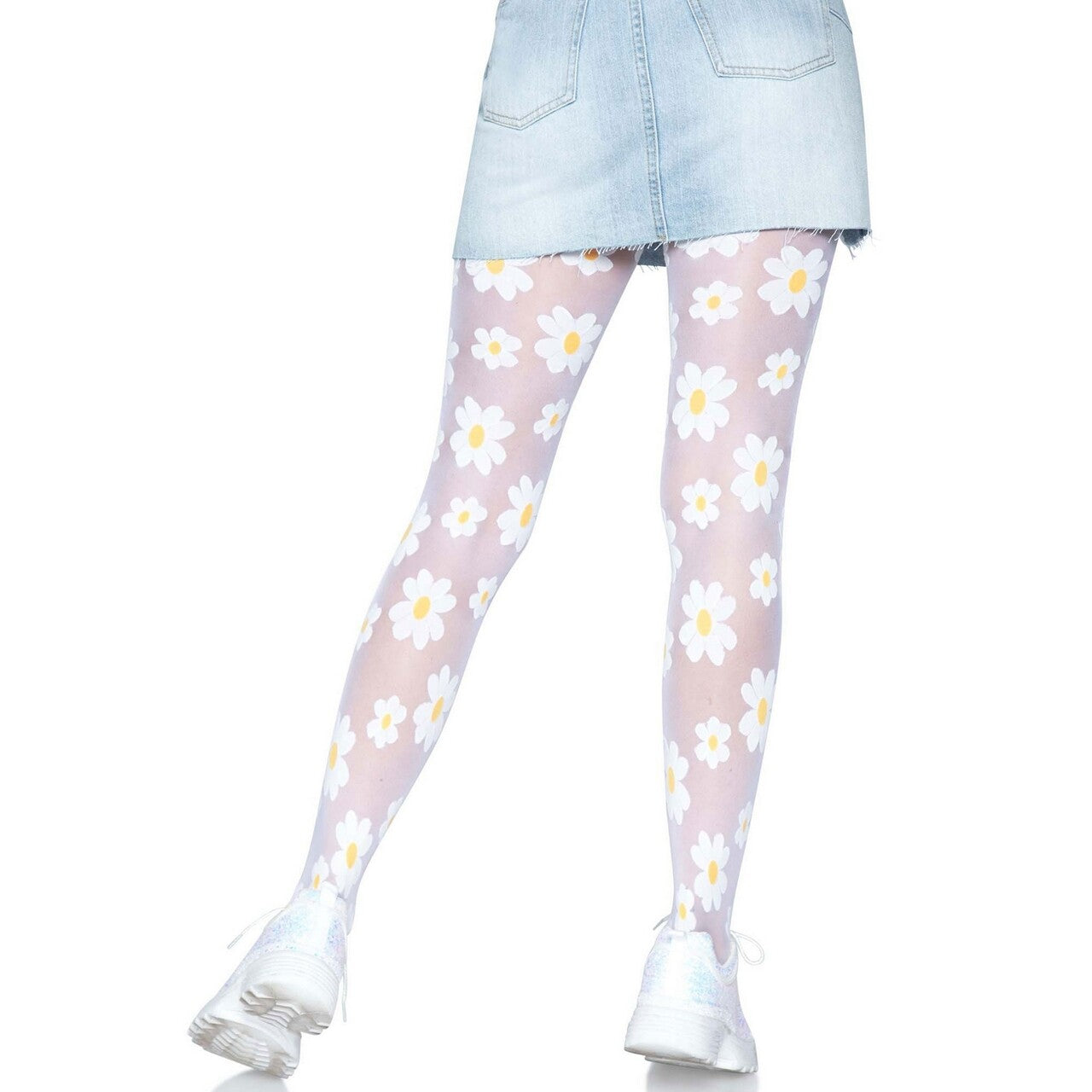 Op deze afbeelding zie je een Accessoires, van het merk Leg Avenue. Madeliefjes Bloemen Panty Wit