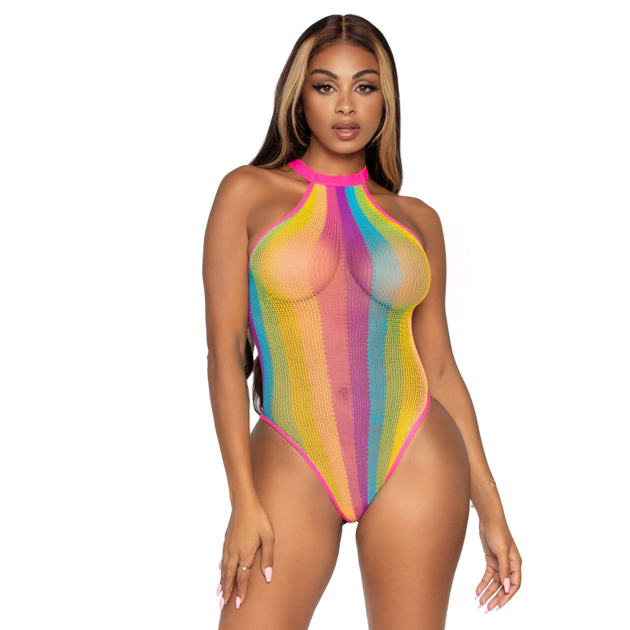 Op deze afbeelding zie je een Kostuums, van het merk Leg Avenue. Over The Rainbow Visnet Festival Bodysuit Vrouw Kostuum