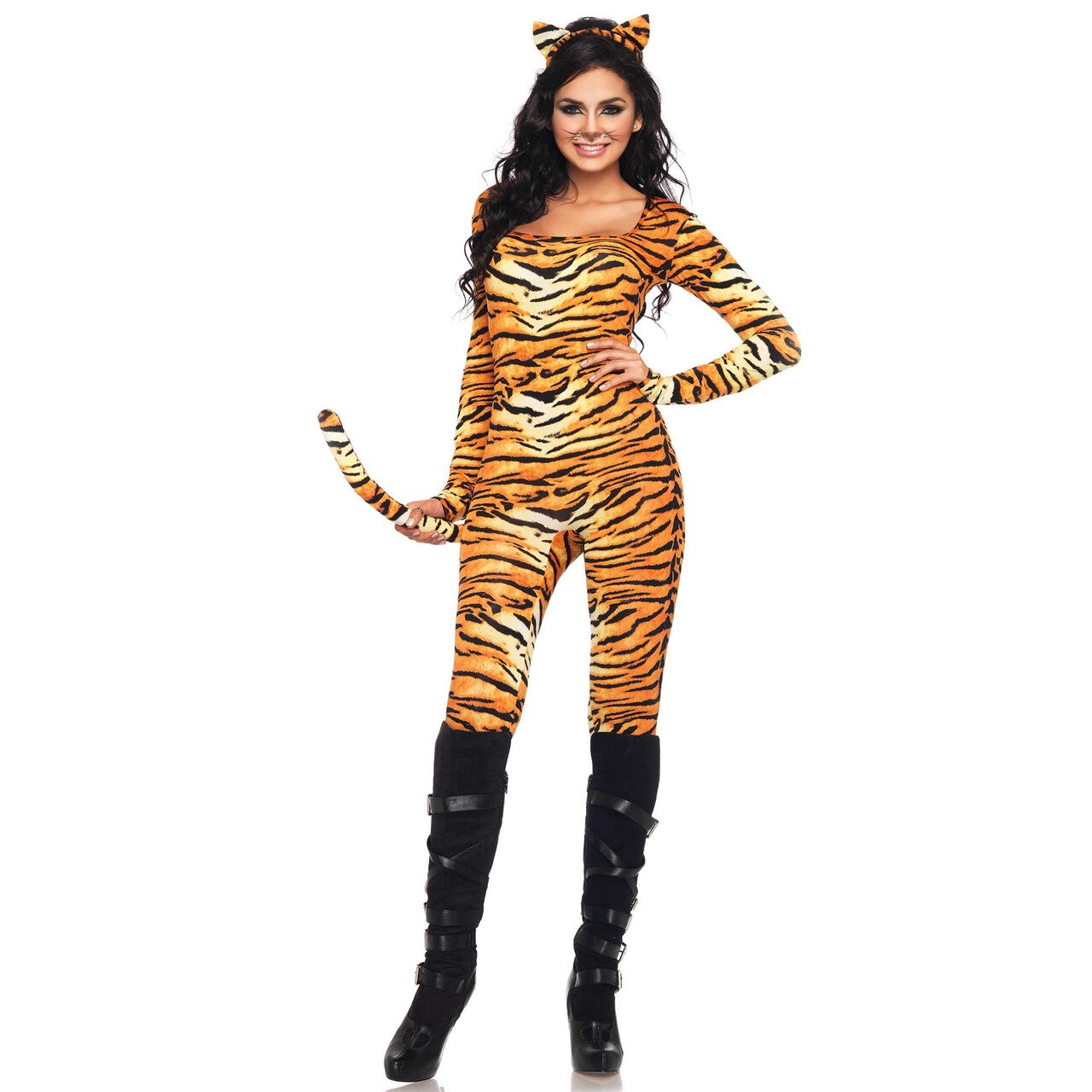 Op deze afbeelding zie je een Kostuums, van het merk Leg Avenue. Sexy Tijger Catsuit Met Staart Vrouw Kostuum