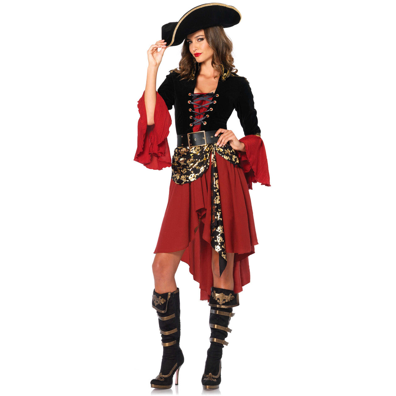 Op deze afbeelding zie je een Kostuums, van het merk Leg Avenue. Chique Bonte Pirate Vrouw Kostuum