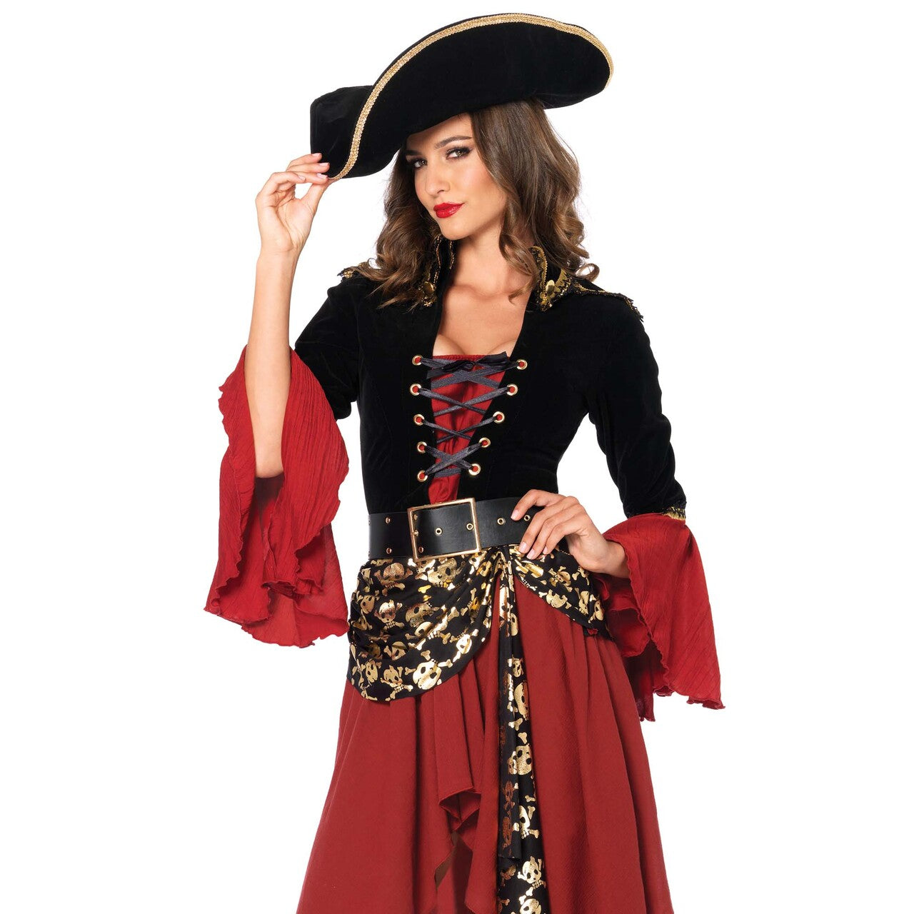 Op deze afbeelding zie je een Kostuums, van het merk Leg Avenue. Chique Bonte Pirate Vrouw Kostuum