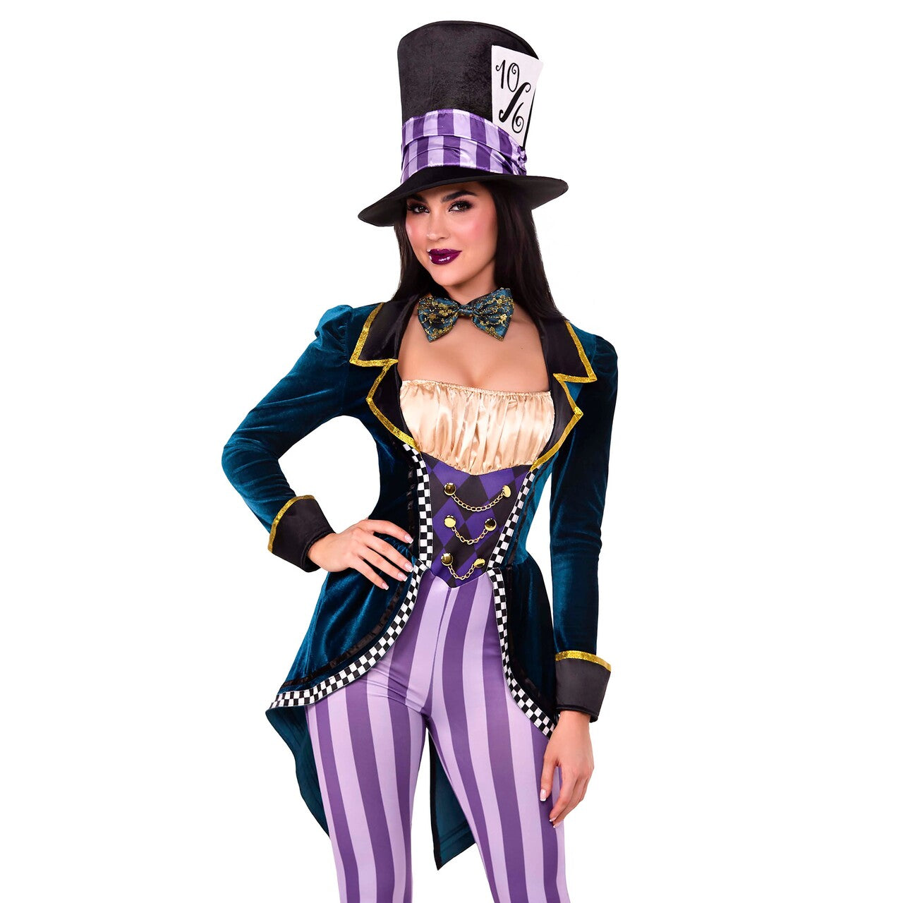 Op deze afbeelding zie je een Kostuums, van het merk Leg Avenue. Classic Mad Hatter Jumpsuit Vrouw Kostuum
