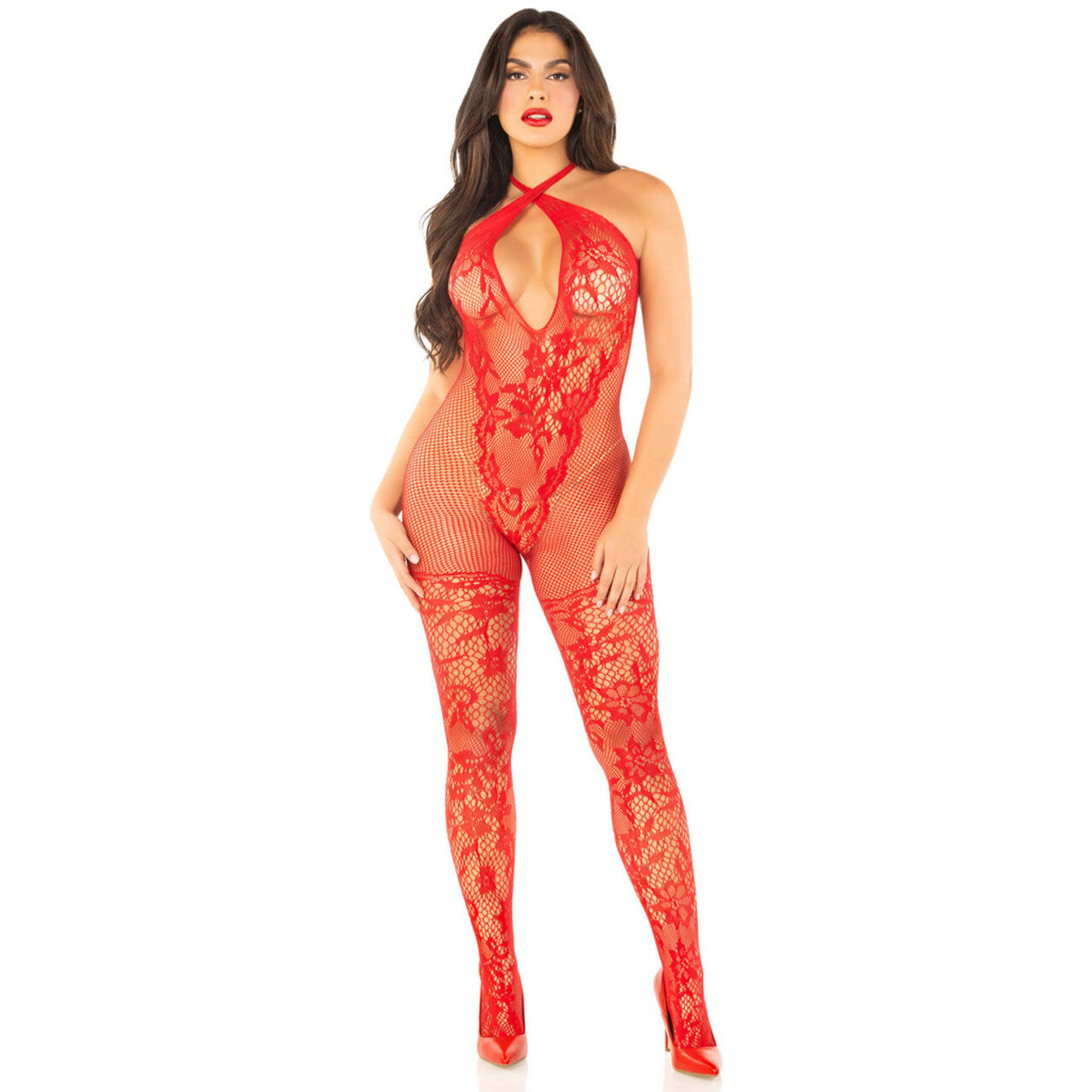 Op deze afbeelding zie je een Kostuums, van het merk Leg Avenue. Cross The Line Lace Bodysuit Vrouw Kostuum