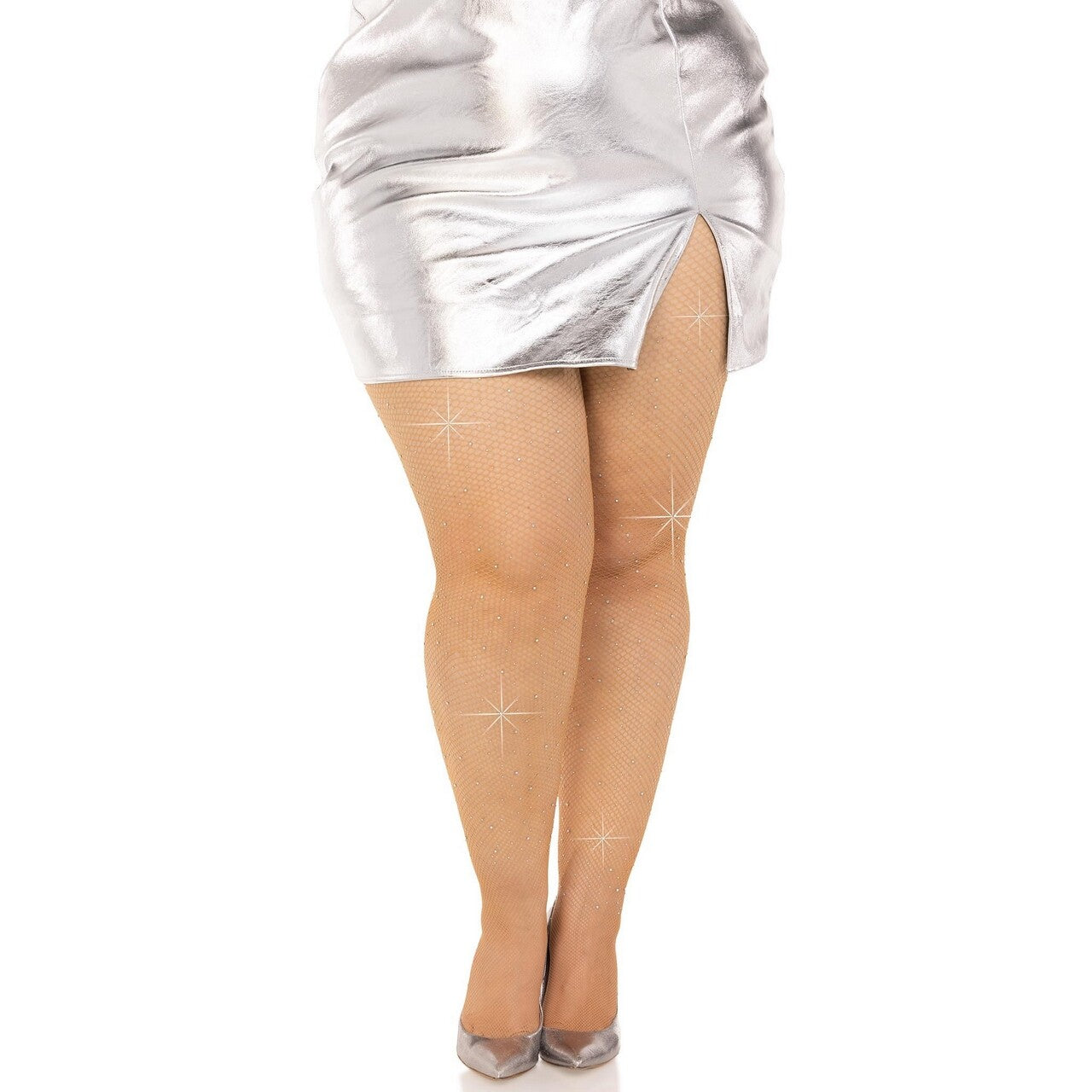 Op deze afbeelding zie je een Accessoires, van het merk Leg Avenue. Visnet Panty Beige Met Glitters Plus Size