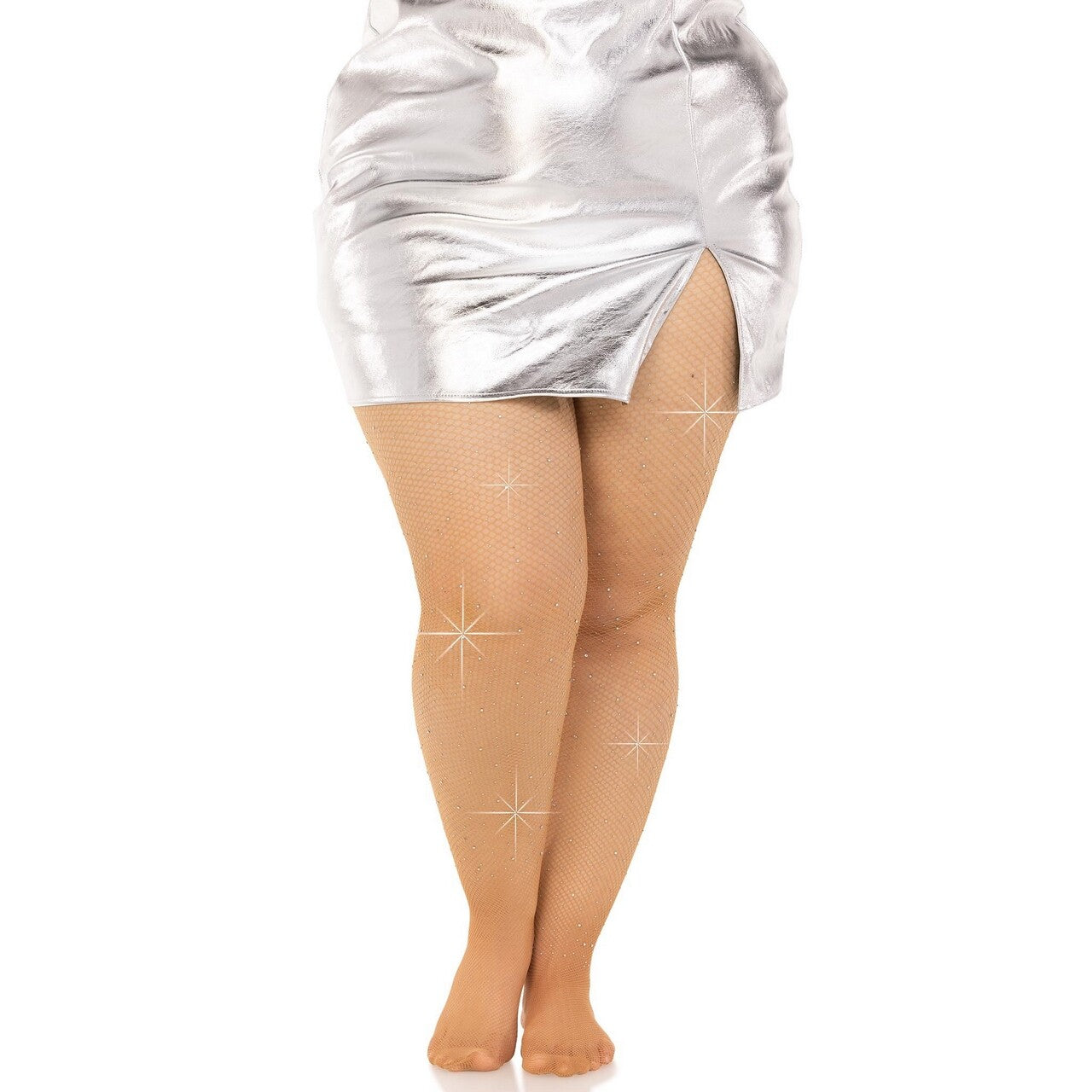 Op deze afbeelding zie je een Accessoires, van het merk Leg Avenue. Visnet Panty Beige Met Glitters Plus Size