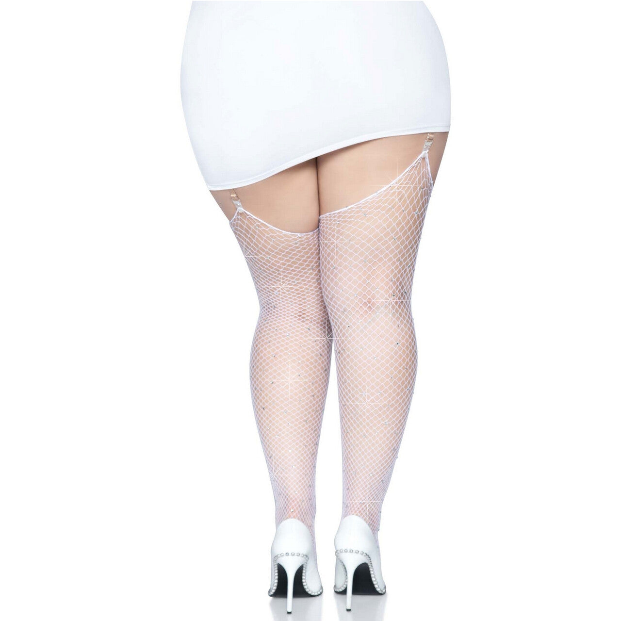 Op deze afbeelding zie je een Accessoires, van het merk Leg Avenue. Visnet Stockings Met Strass Wit Plus Size