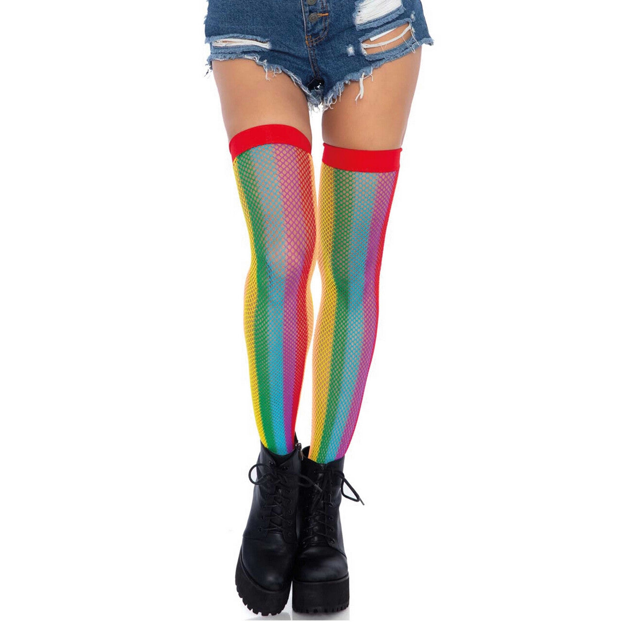 Op deze afbeelding zie je een Accessoires, van het merk Leg Avenue. Kousen Visnet Festival Regenboog Pride