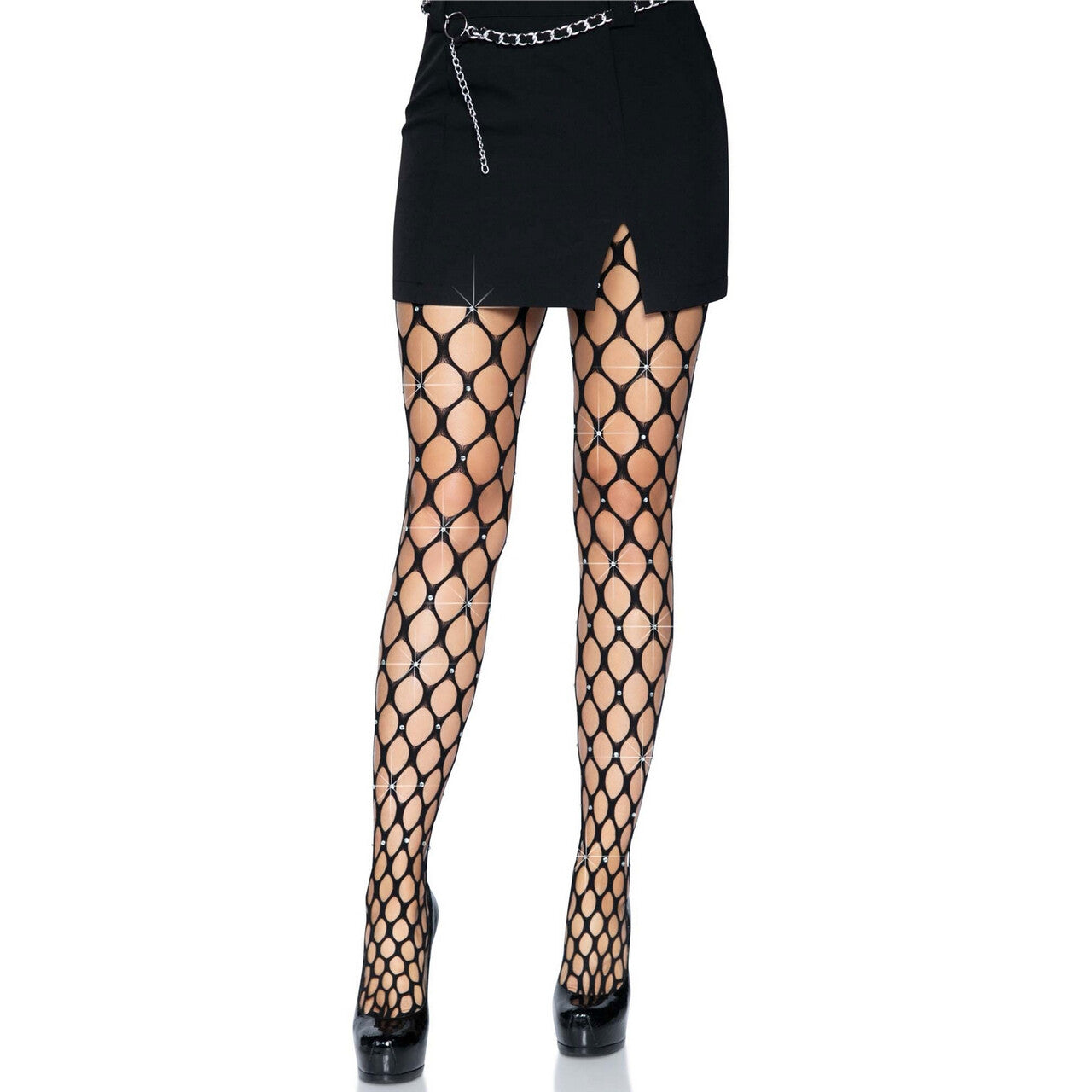 Op deze afbeelding zie je een Accessoires, van het merk Leg Avenue. Bling Bling Panty Zwart Visnet Met Glinstersteentjes