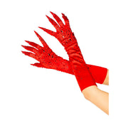 Op deze afbeelding zie je een Accessoires, van het merk Leg Avenue. Diva Duivel Handschoenen Met Steentjes Rood