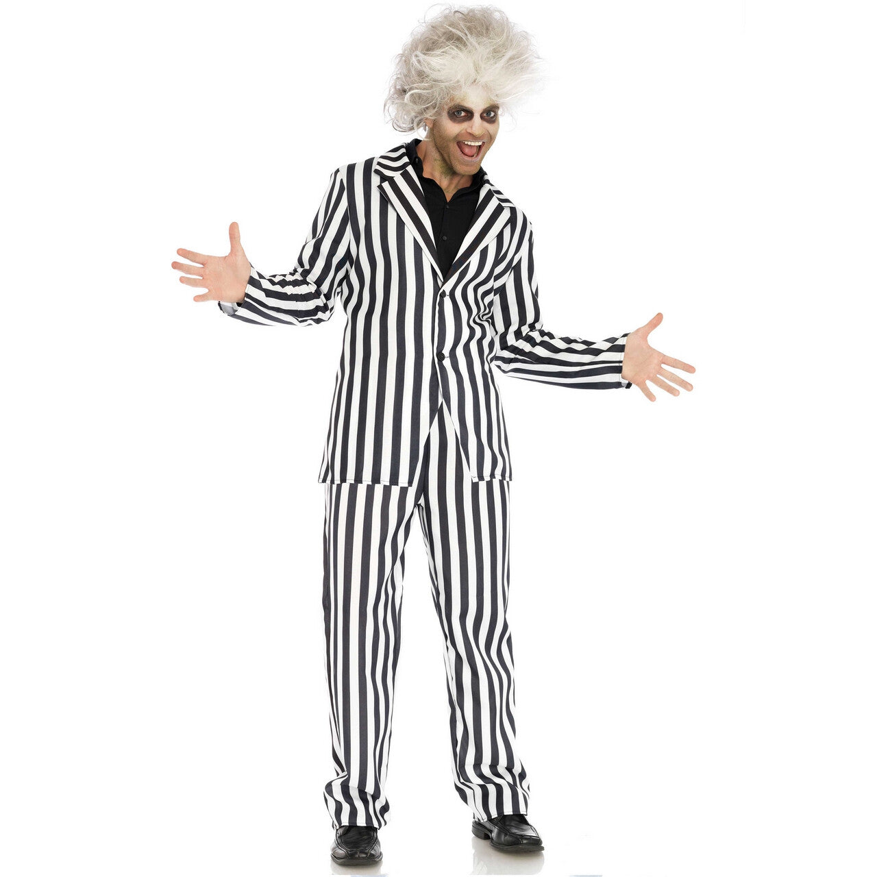 Op deze afbeelding zie je een Kostuums, van het merk Leg Avenue. Beetlejuice Boss Zwart Wit Gestreept Man Kostuum