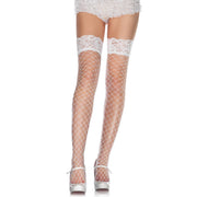 Op deze afbeelding zie je een Accessoires, van het merk Leg Avenue. Gaas Stay Ups Met Kant Janet Wit