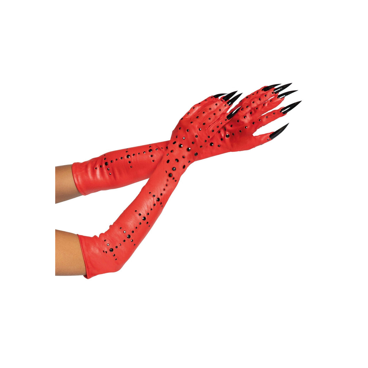 Op deze afbeelding zie je een Accessoires, van het merk Leg Avenue. Duivelse Rode Klauw Handschoenen Met Zwarte Strass