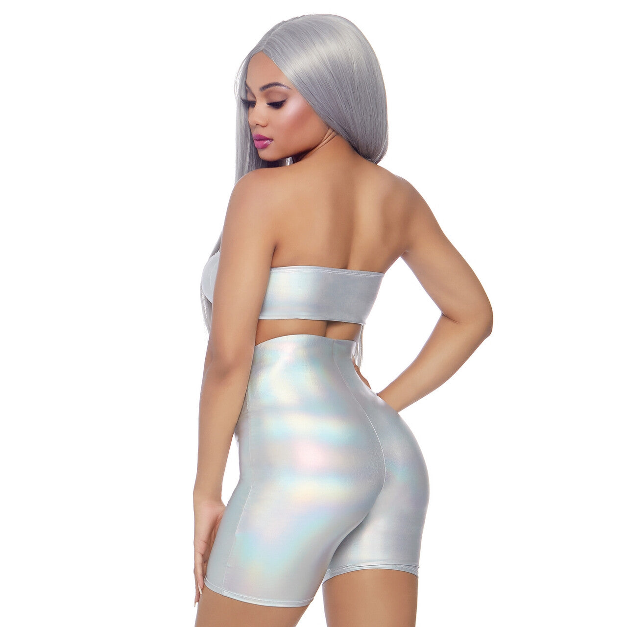 Op deze afbeelding zie je een Kostuums, van het merk Leg Avenue. Holografische Fitness Popster Kim Vrouw Kostuum