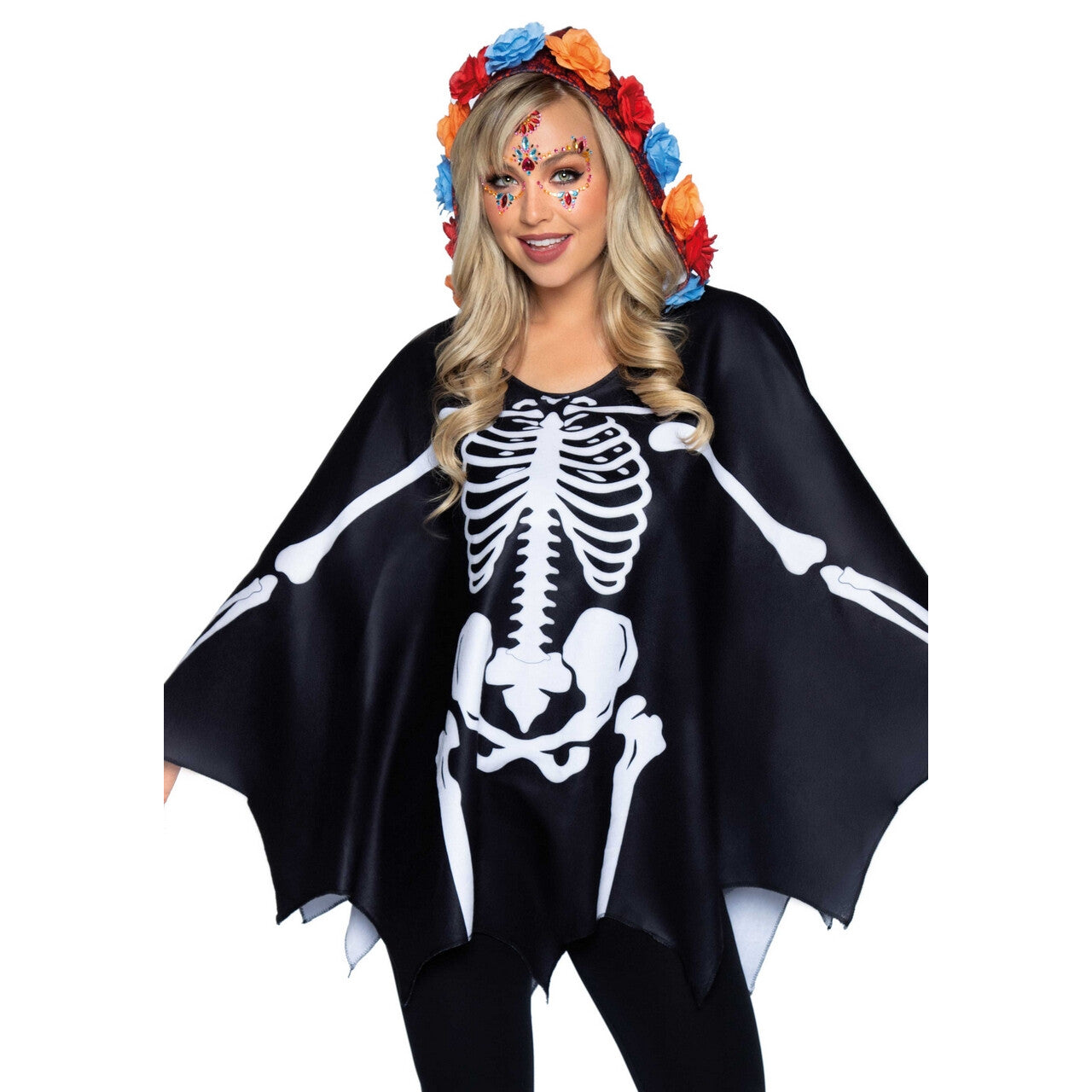 Op deze afbeelding zie je een Kostuums, van het merk Leg Avenue. Day Of The Dead Skelet Poncho Vrouw