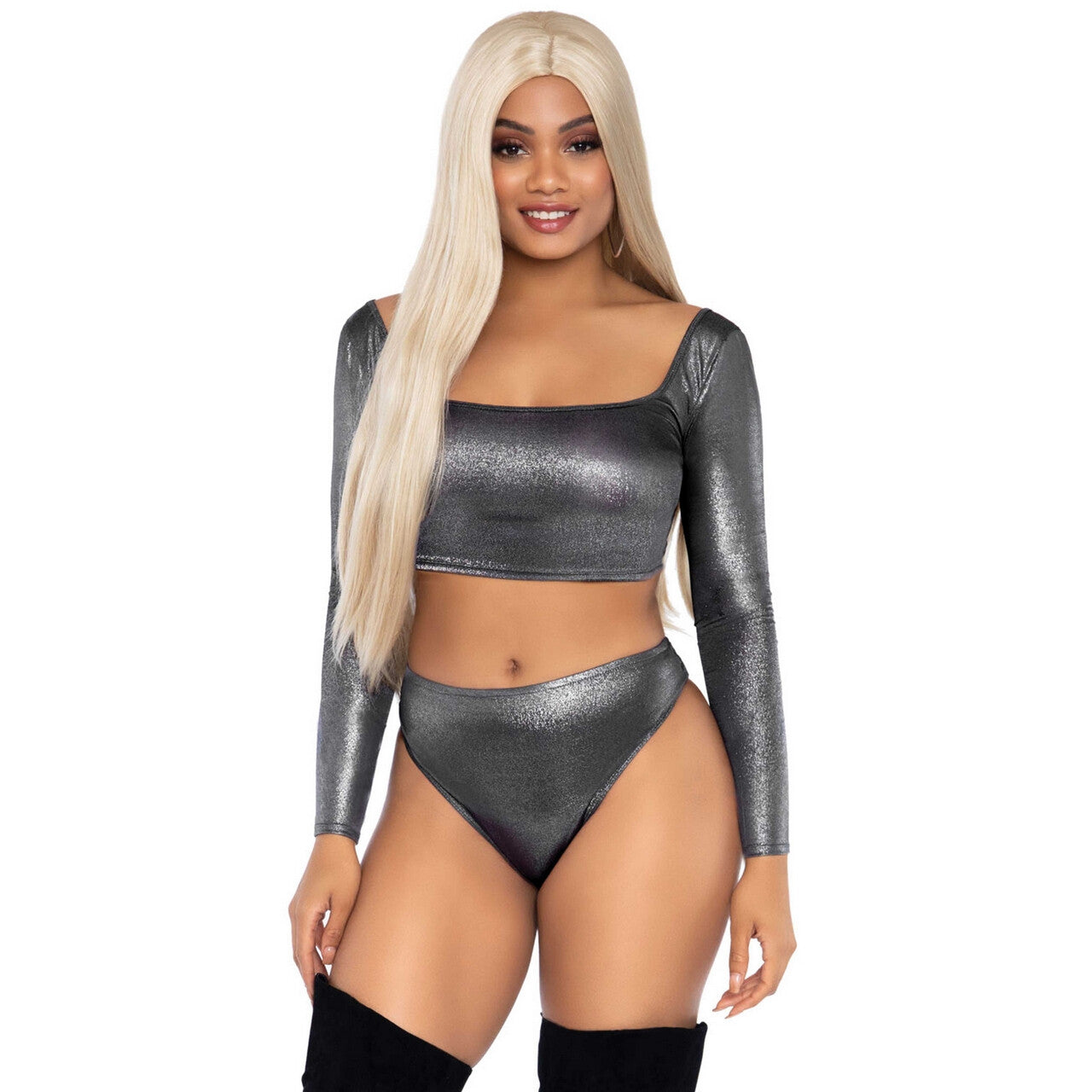 Op deze afbeelding zie je een Kostuums, van het merk Leg Avenue. Zilveren Sexy Superster Vrouw Kostuum