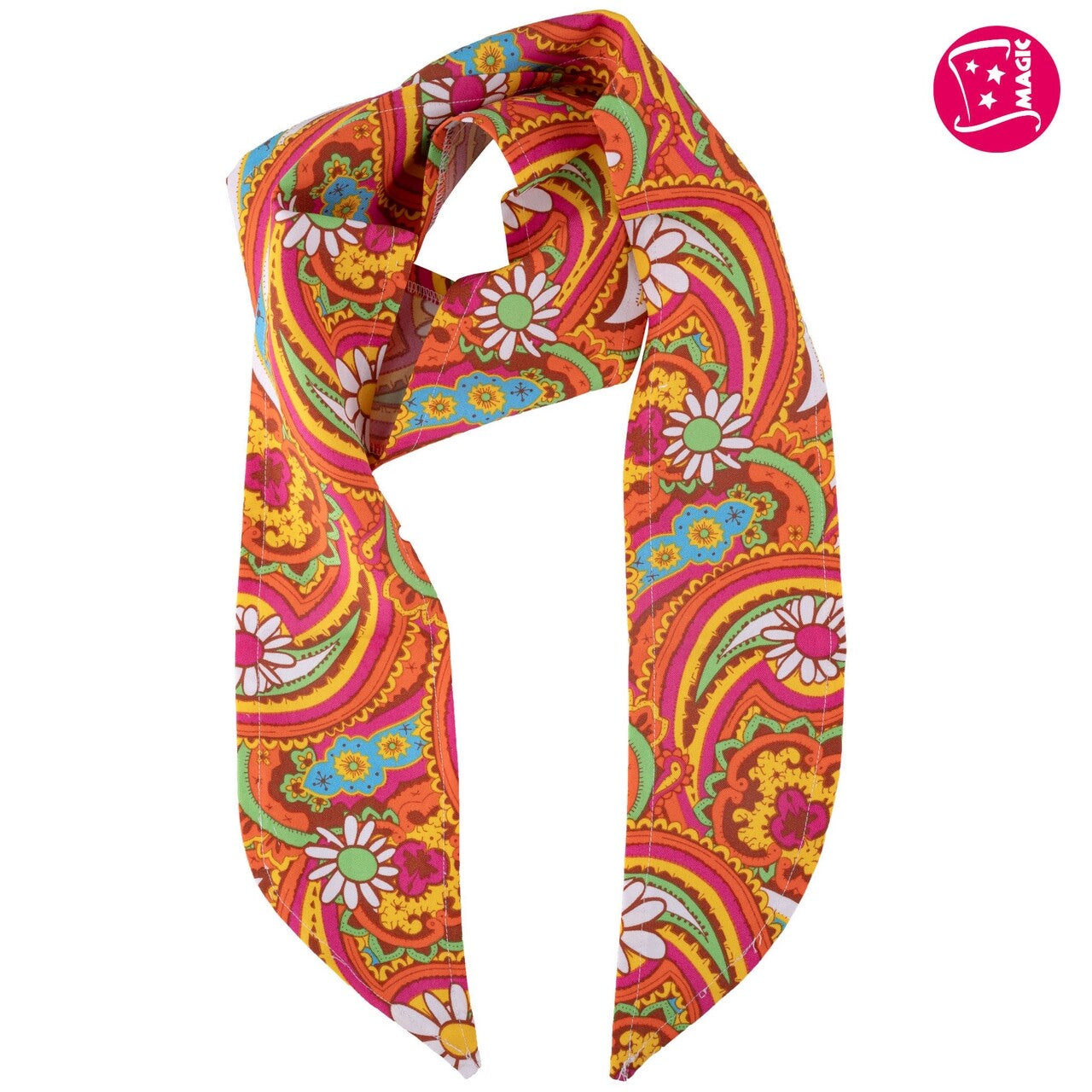 Op deze afbeelding zie je een Kostuums, van het merk Magic By Freddy's. Satijnen Sjaaltjes Paisley Oranje 6 Stuks Kostuum