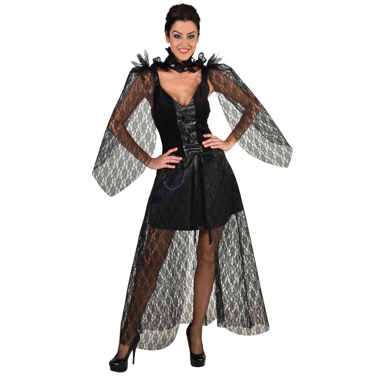 Op deze afbeelding zie je een Kostuums, van het merk Magic By Freddy's. Gothic Heks Dark Raver Vrouw Kostuum