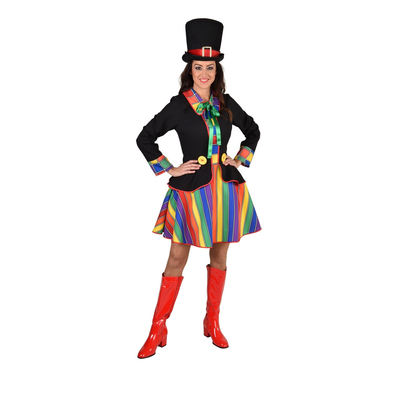 Op deze afbeelding zie je een Kostuums, van het merk Magic By Freddy's. Altijd Mega Grappige Clown Augustina Vrouw Kostuum