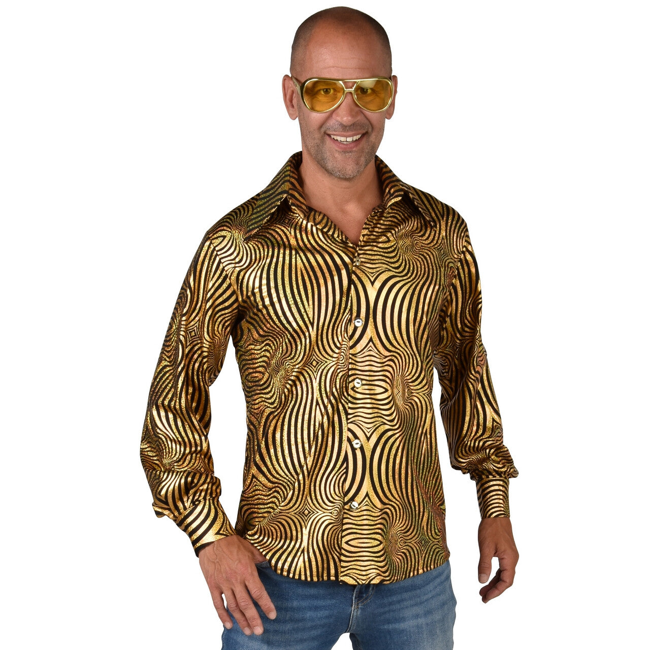 Op deze afbeelding zie je een Kostuums, van het merk Magic By Freddy's. Duizelingwekkend Disco Overhemd Goud Man