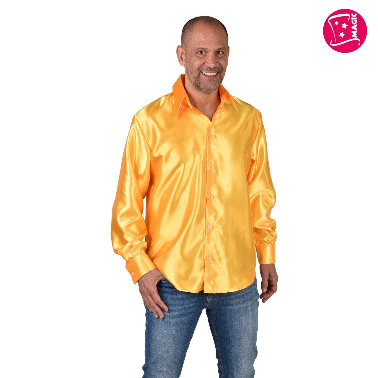 Op deze afbeelding zie je een Kostuums, van het merk Magic By Freddy's. Overhemd Satijn Geel Man