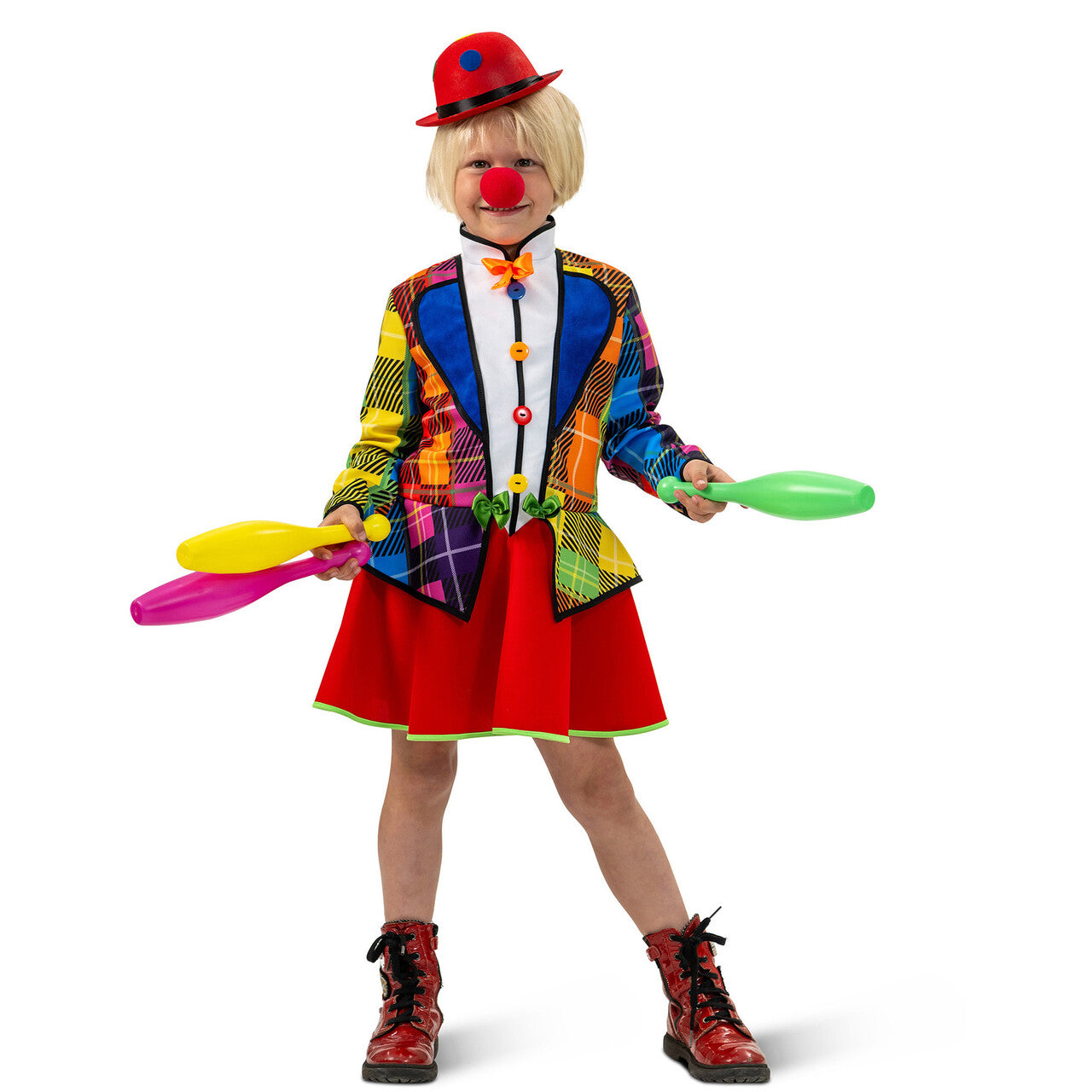 Op deze afbeelding zie je een Kostuums, van het merk Magic By Freddy's. Vrolijke Regenboog Clown Catootje Meisje Kostuum