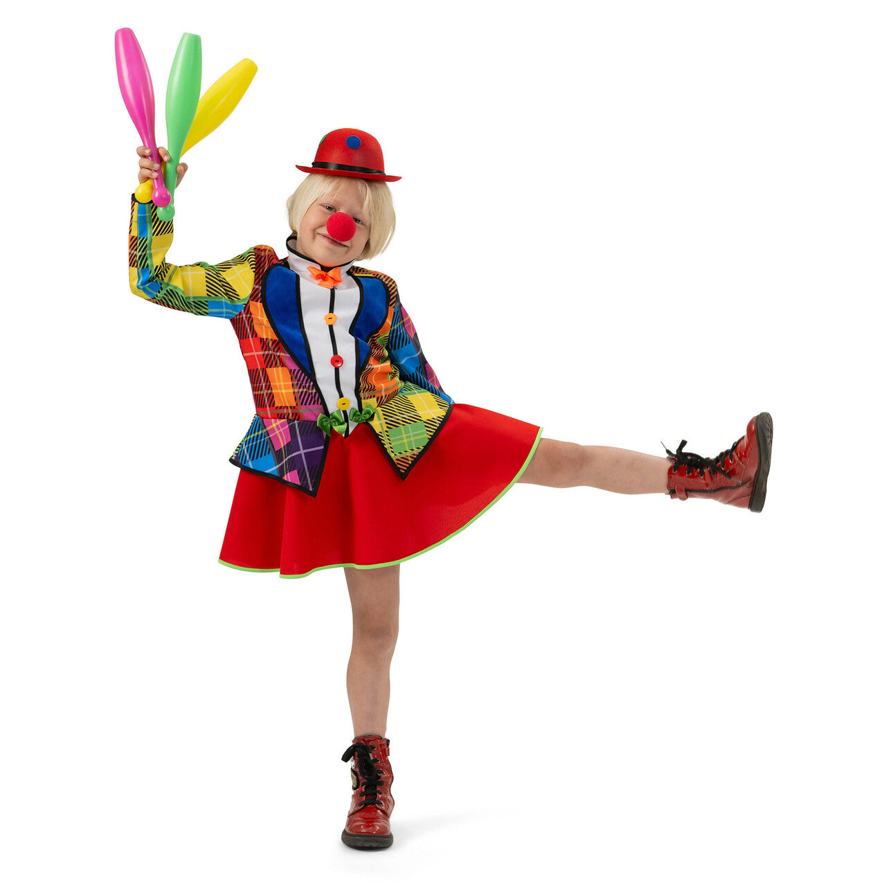 Op deze afbeelding zie je een Kostuums, van het merk Magic By Freddy's. Vrolijke Regenboog Clown Catootje Meisje Kostuum