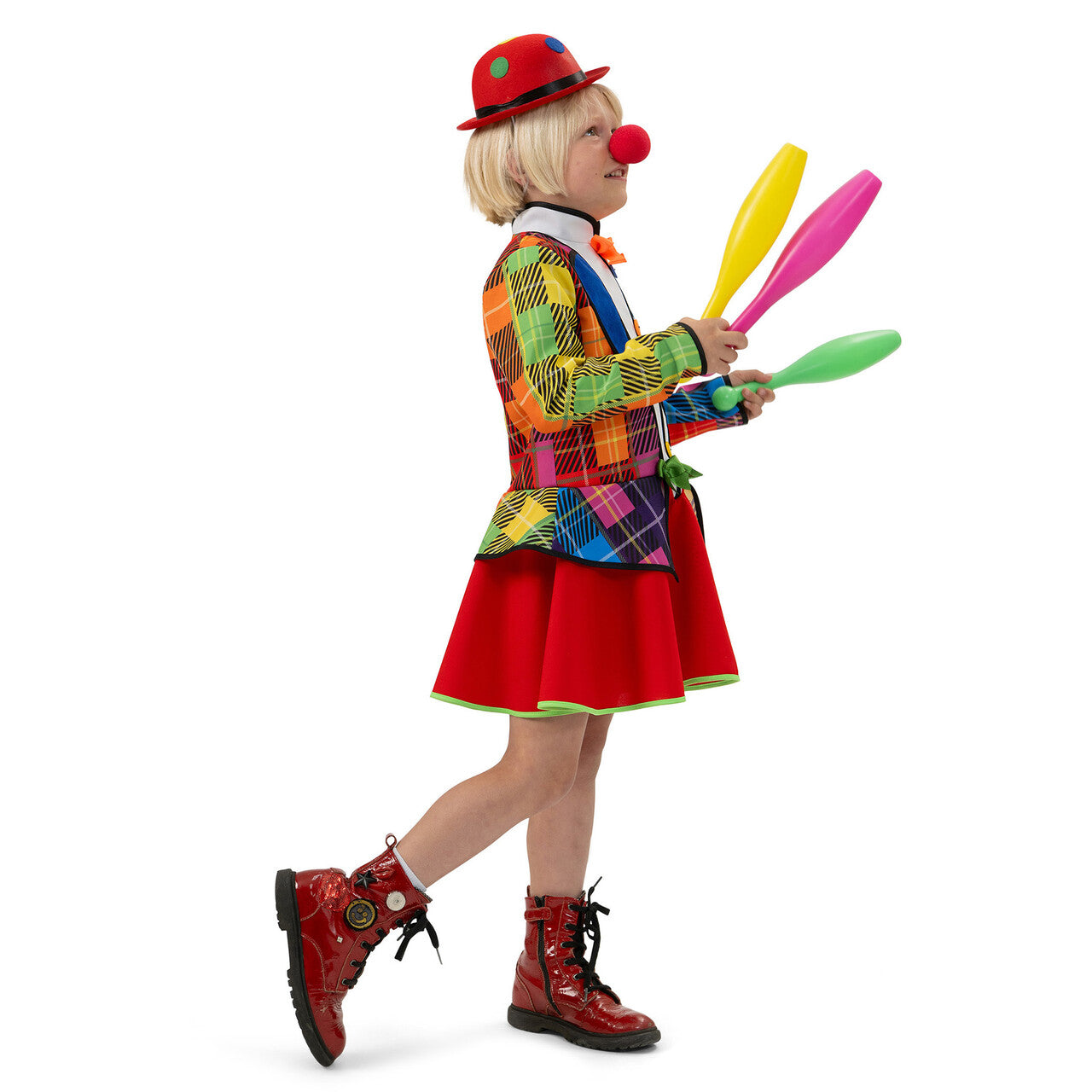 Op deze afbeelding zie je een Kostuums, van het merk Magic By Freddy's. Vrolijke Regenboog Clown Catootje Meisje Kostuum