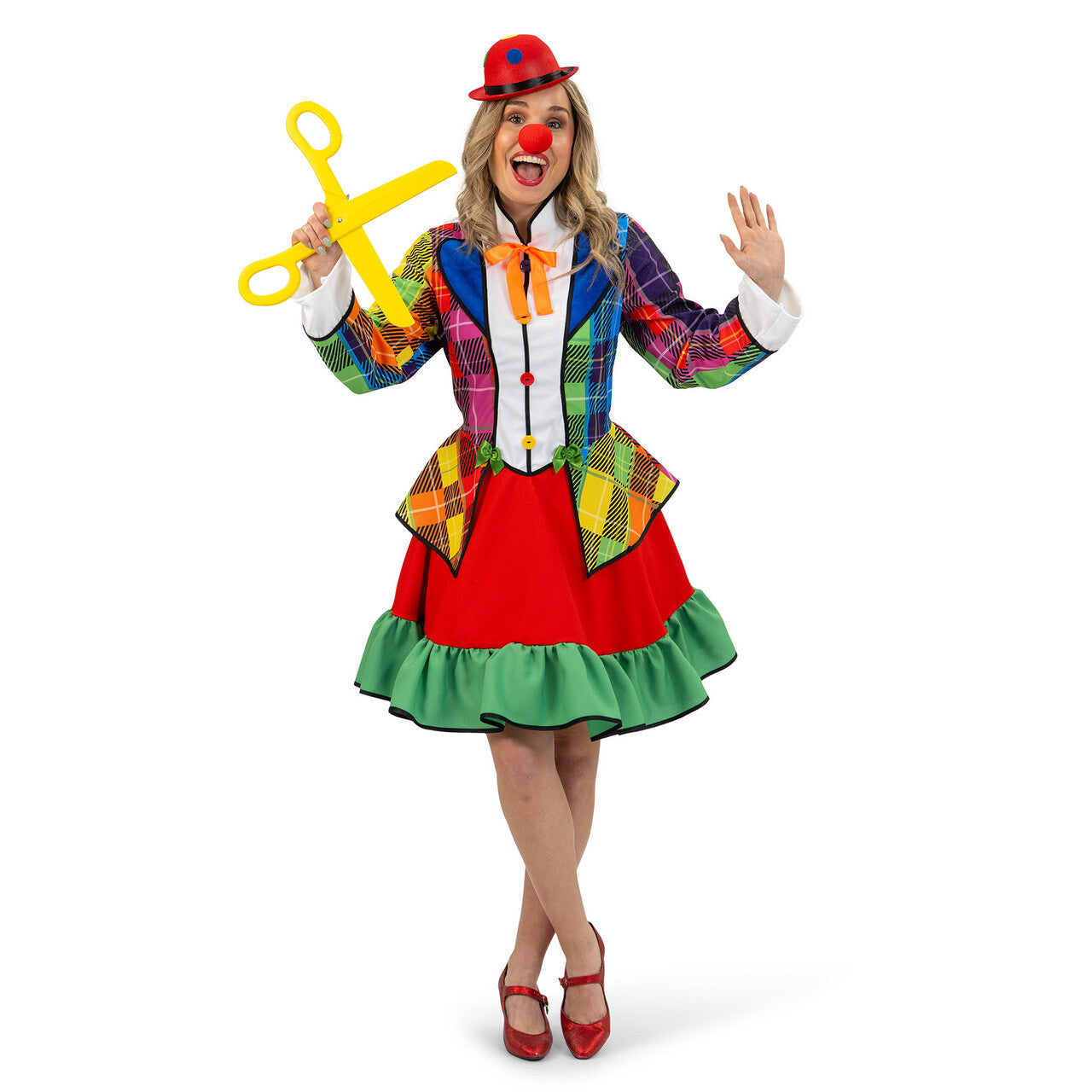 Op deze afbeelding zie je een Kostuums, van het merk Magic By Freddy's. Regenboog Clown Pipo Pracht Vrouw Kostuum