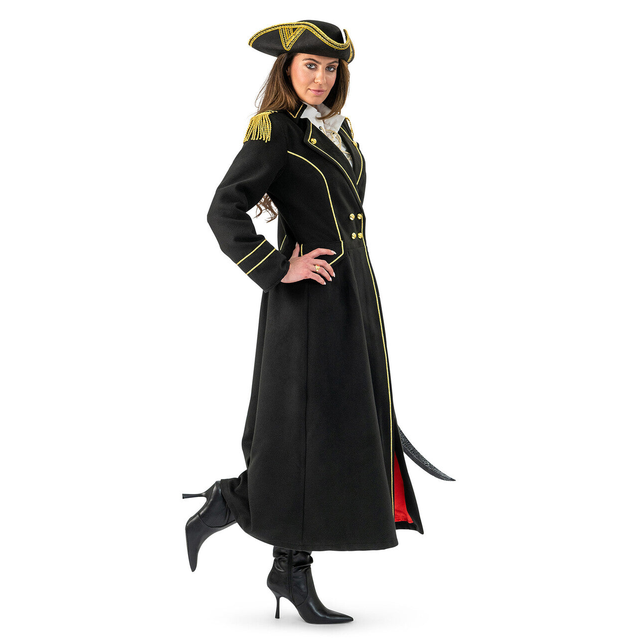 Op deze afbeelding zie je een Kostuums, van het merk Magic By Freddy's. Lange Piratenjas Kapitein Goldrush Vrouw Kostuum
