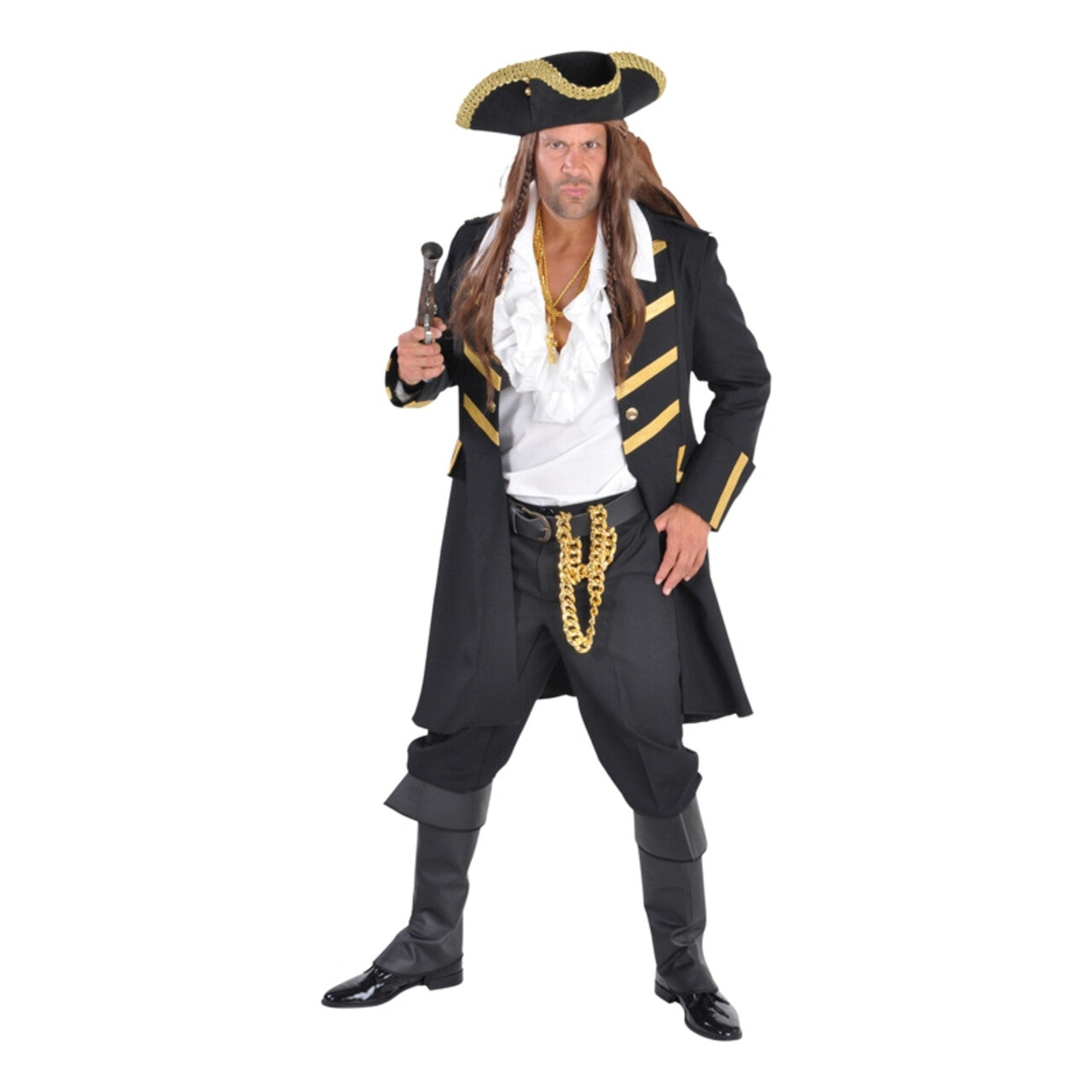Op deze afbeelding zie je een Kostuums, van het merk Magic By Freddy's. Lange Jas Zeerover Hoofdman Duinkerken Zwart