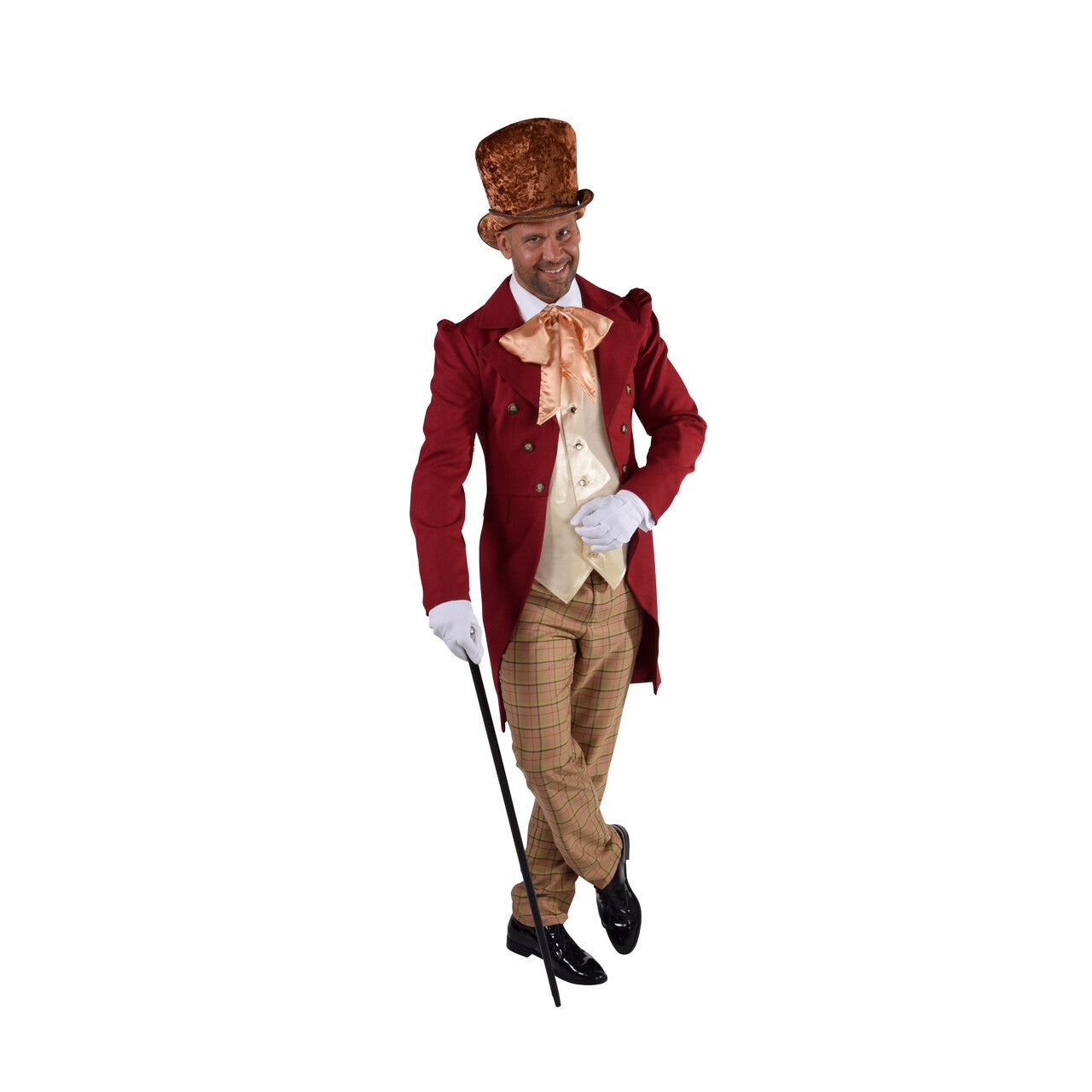 Op deze afbeelding zie je een Kostuums, van het merk Magic By Freddy's. Aristocratische Victoriaanse Heer Bordeaux Rood Man Kostuum