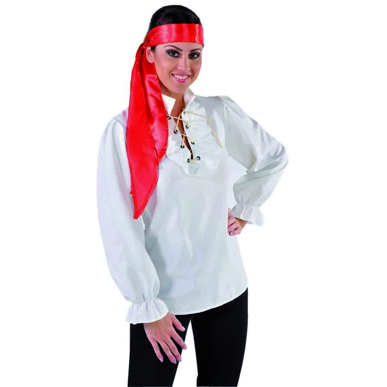Op deze afbeelding zie je een Kostuums, van het merk Magic By Freddy's. Blouse Piraat Wit Als Gebroken Botten Vrouw