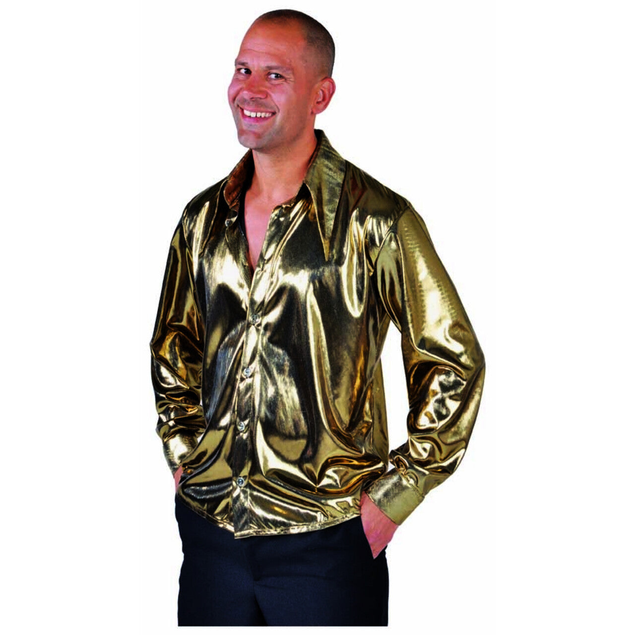 Op deze afbeelding zie je een Kostuums, van het merk Magic By Freddy's. Gouden Glitter Folie Blouse Man