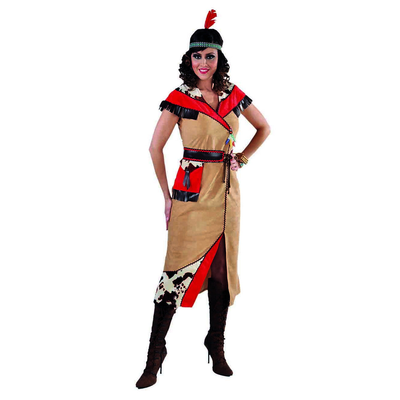 Op deze afbeelding zie je een Kostuums, van het merk Magic By Freddy's. Wolastoqiyik Indiaan Wilde Westen Lang Vrouw